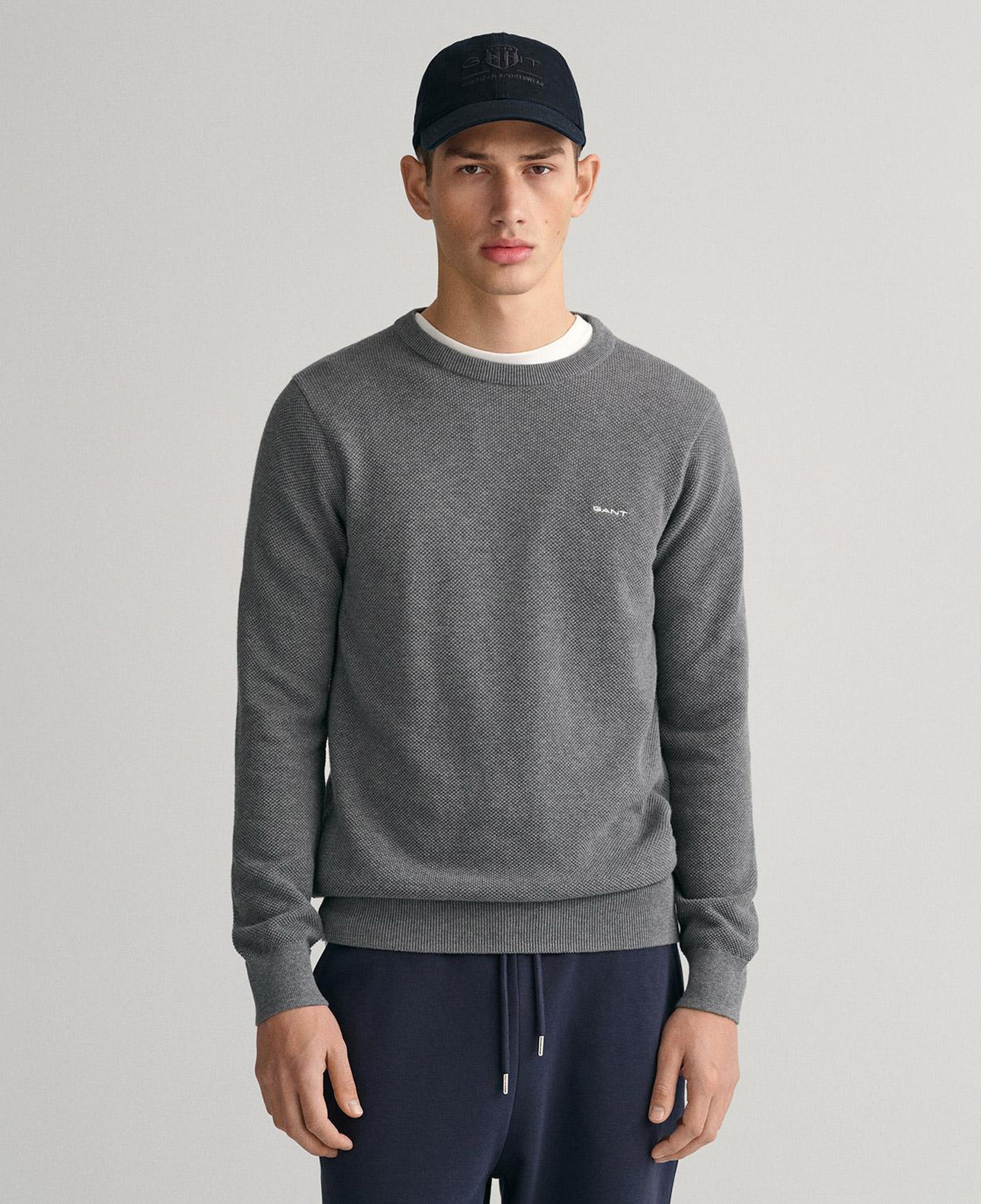 GANT Erkek Gri Regular Fit Bisiklet Yaka Kazak