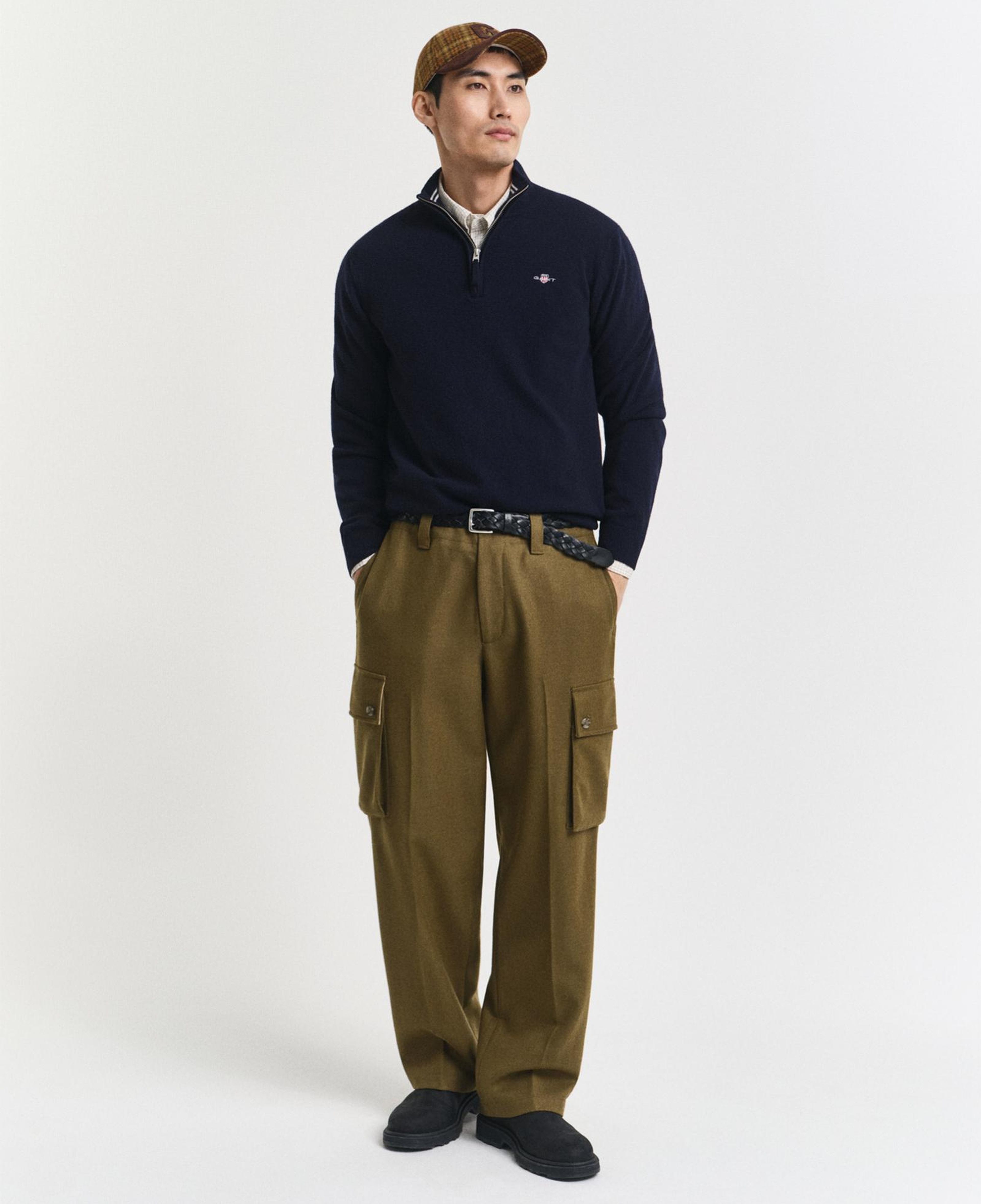 GANT Erkek Lacivert Regular Fit Yarım Fermuarlı Yün Kazak