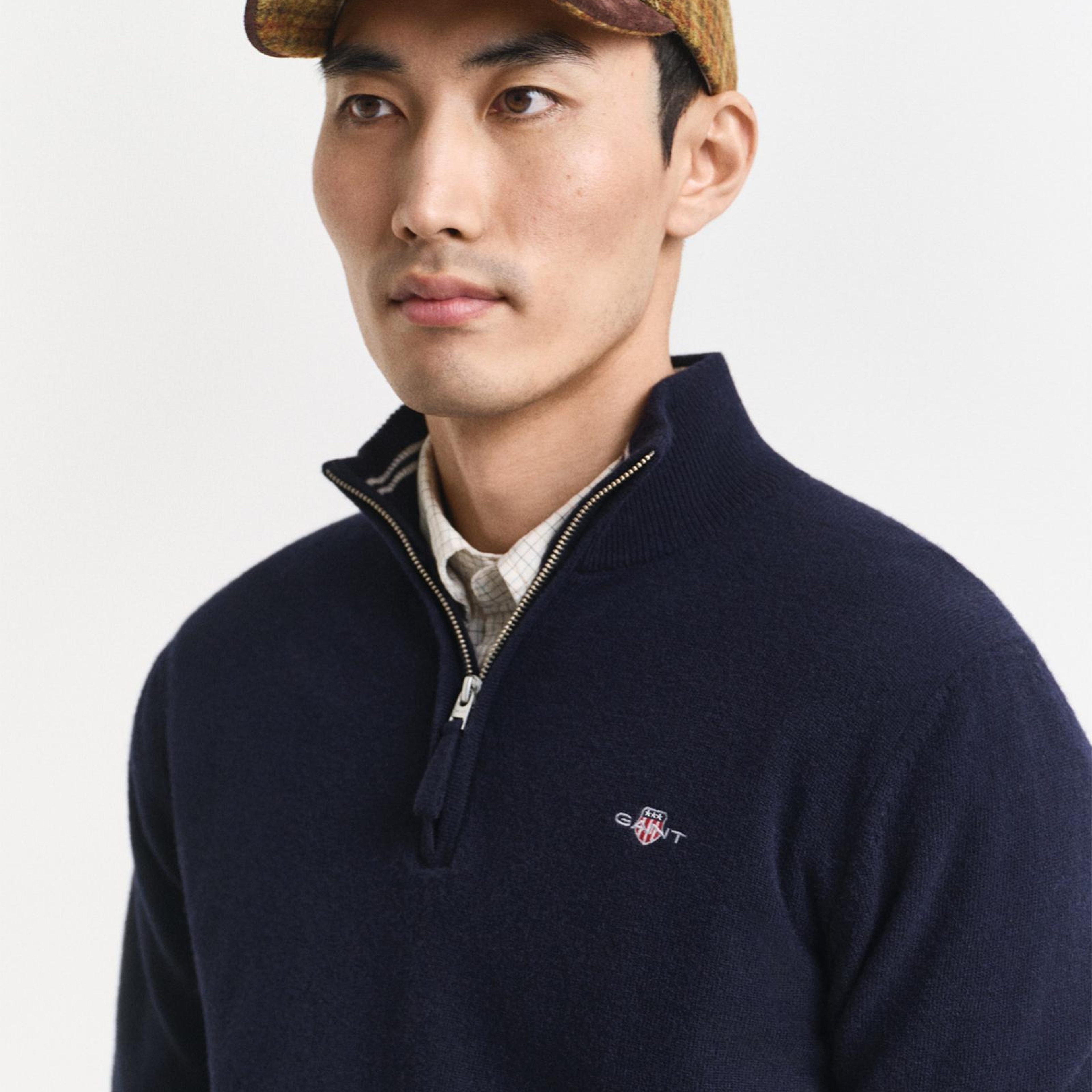 GANT Erkek Lacivert Regular Fit Yarım Fermuarlı Yün Kazak
