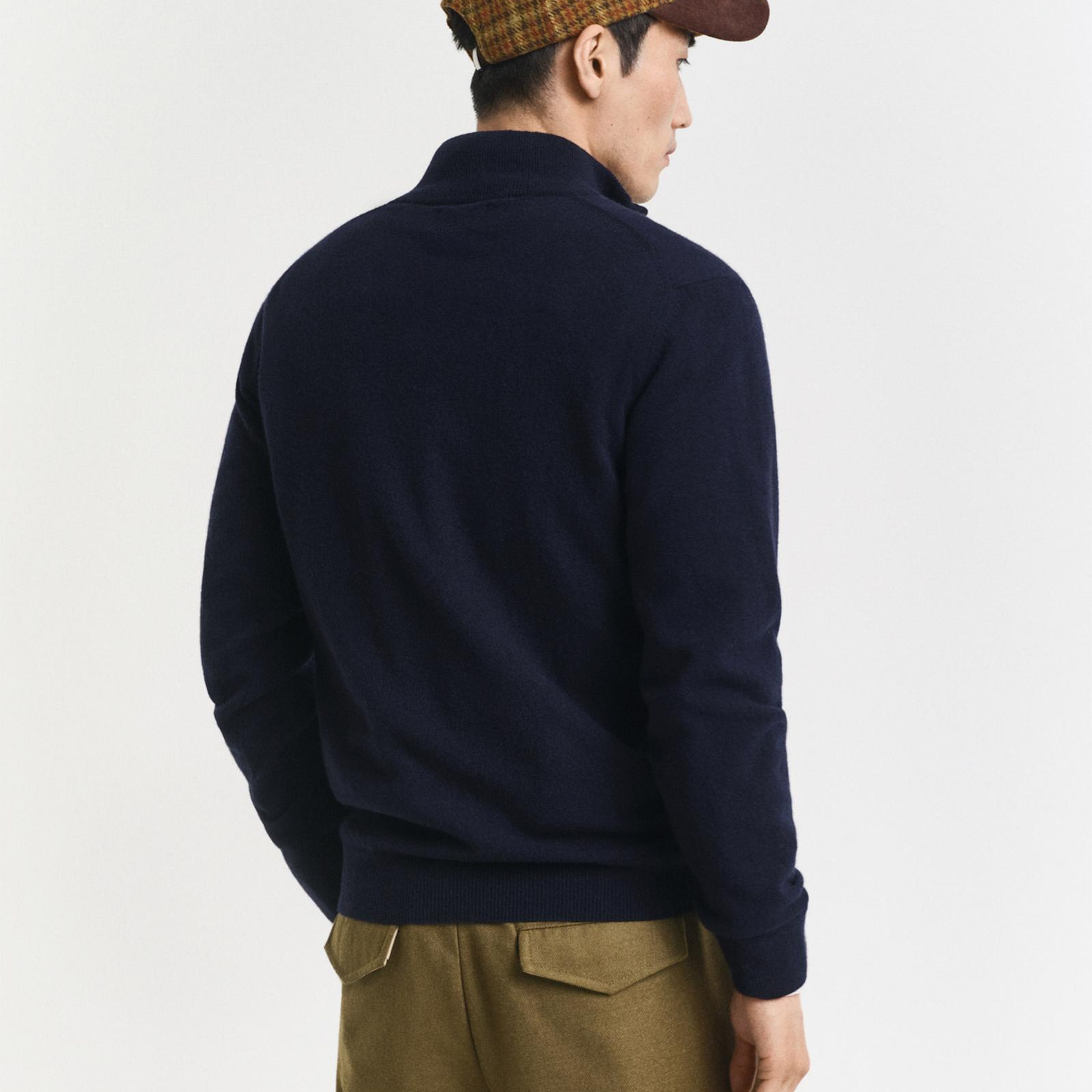 GANT Erkek Lacivert Regular Fit Yarım Fermuarlı Yün Kazak