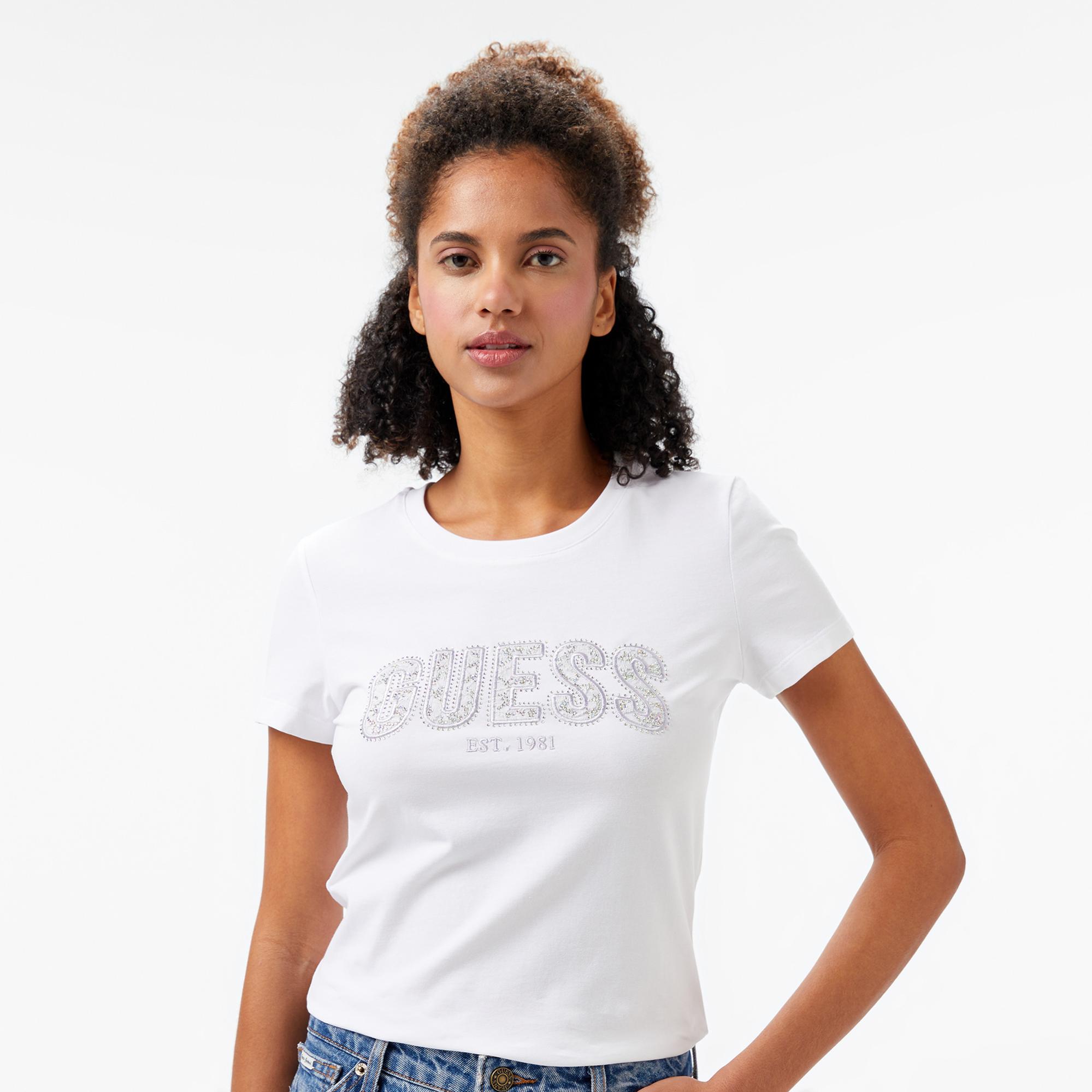 Guess Logo Kadın Beyaz T-Shirt