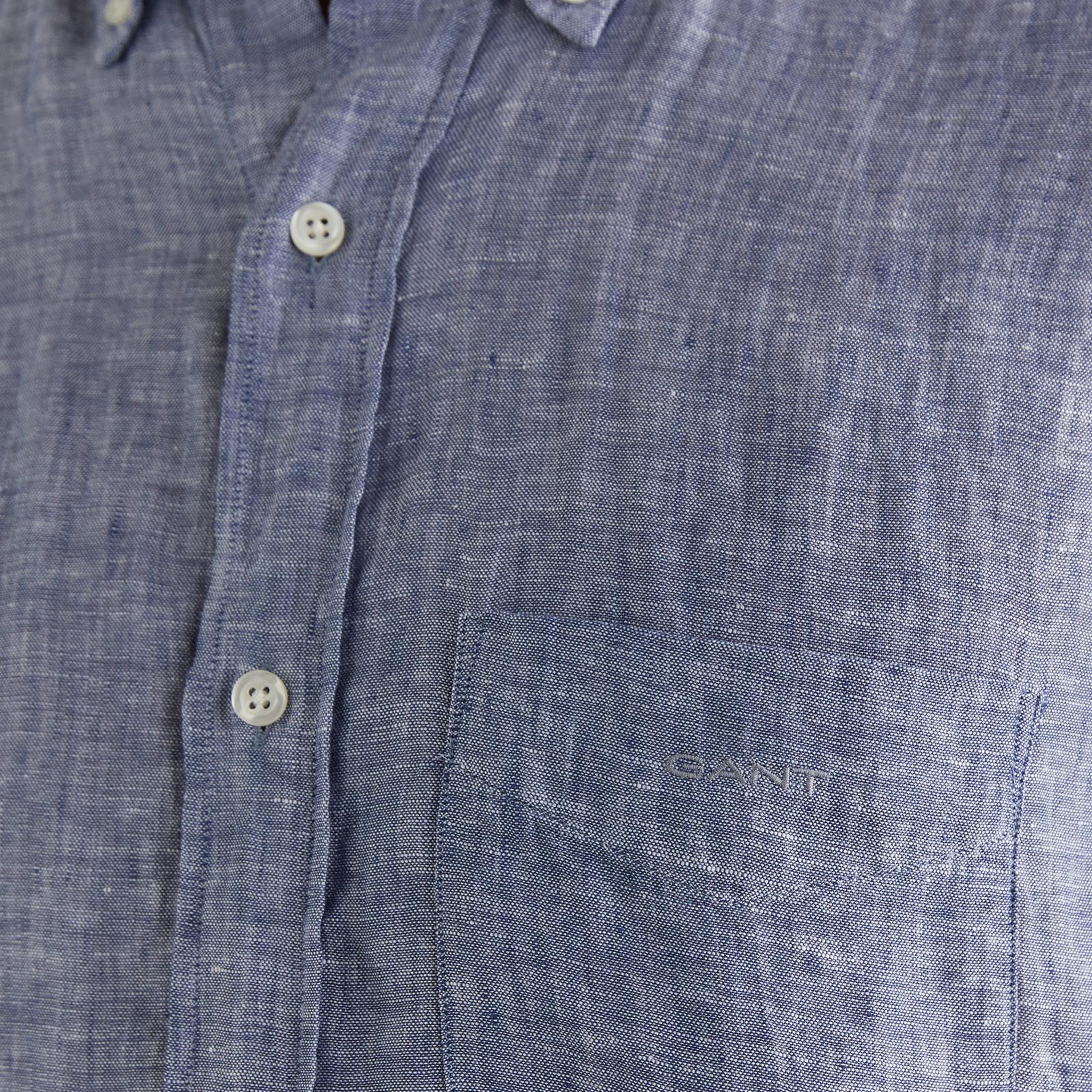 GANT Erkek Mavi Regular Fit Klasik Yaka Keten Gömlek