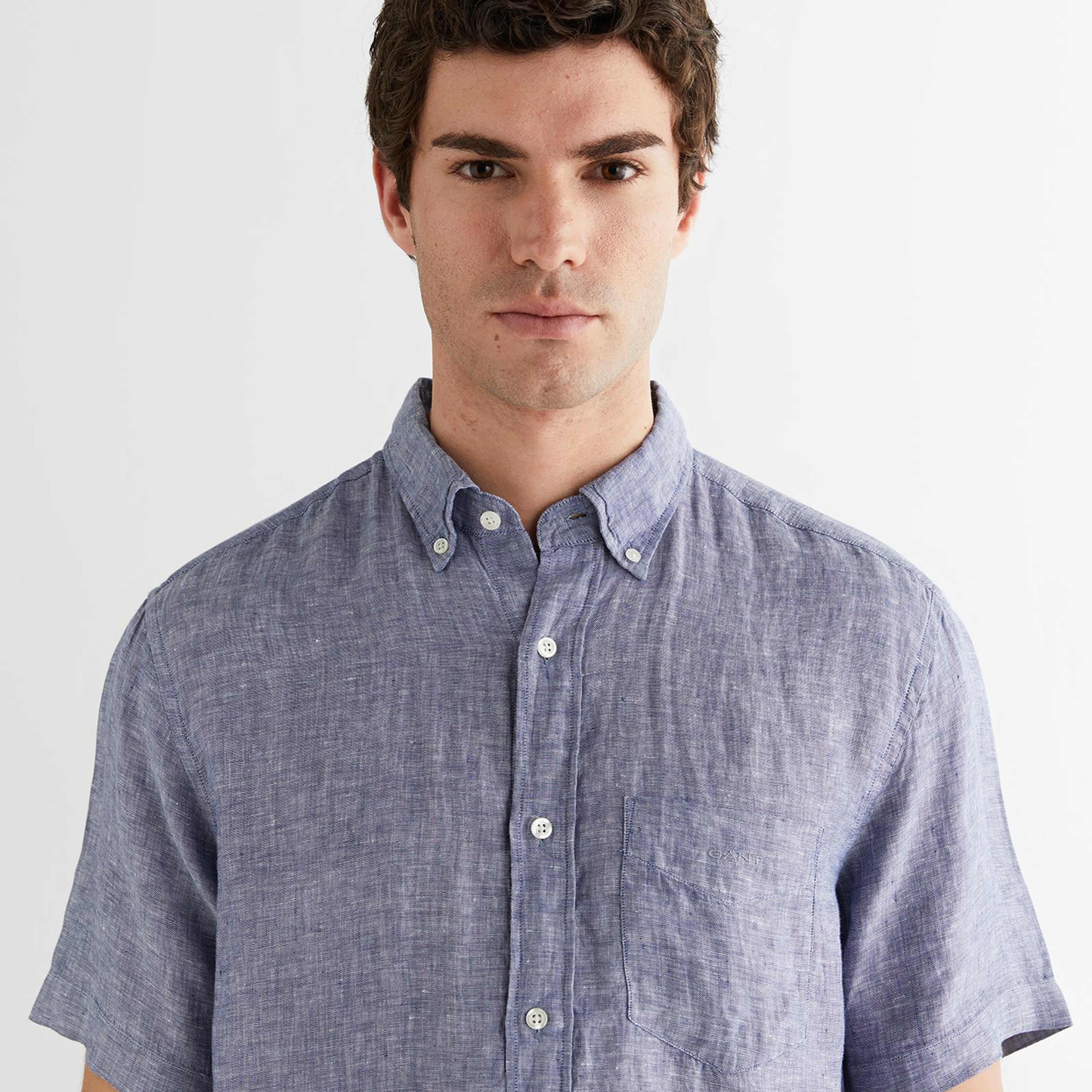 GANT Erkek Mavi Regular Fit Klasik Yaka Keten Gömlek
