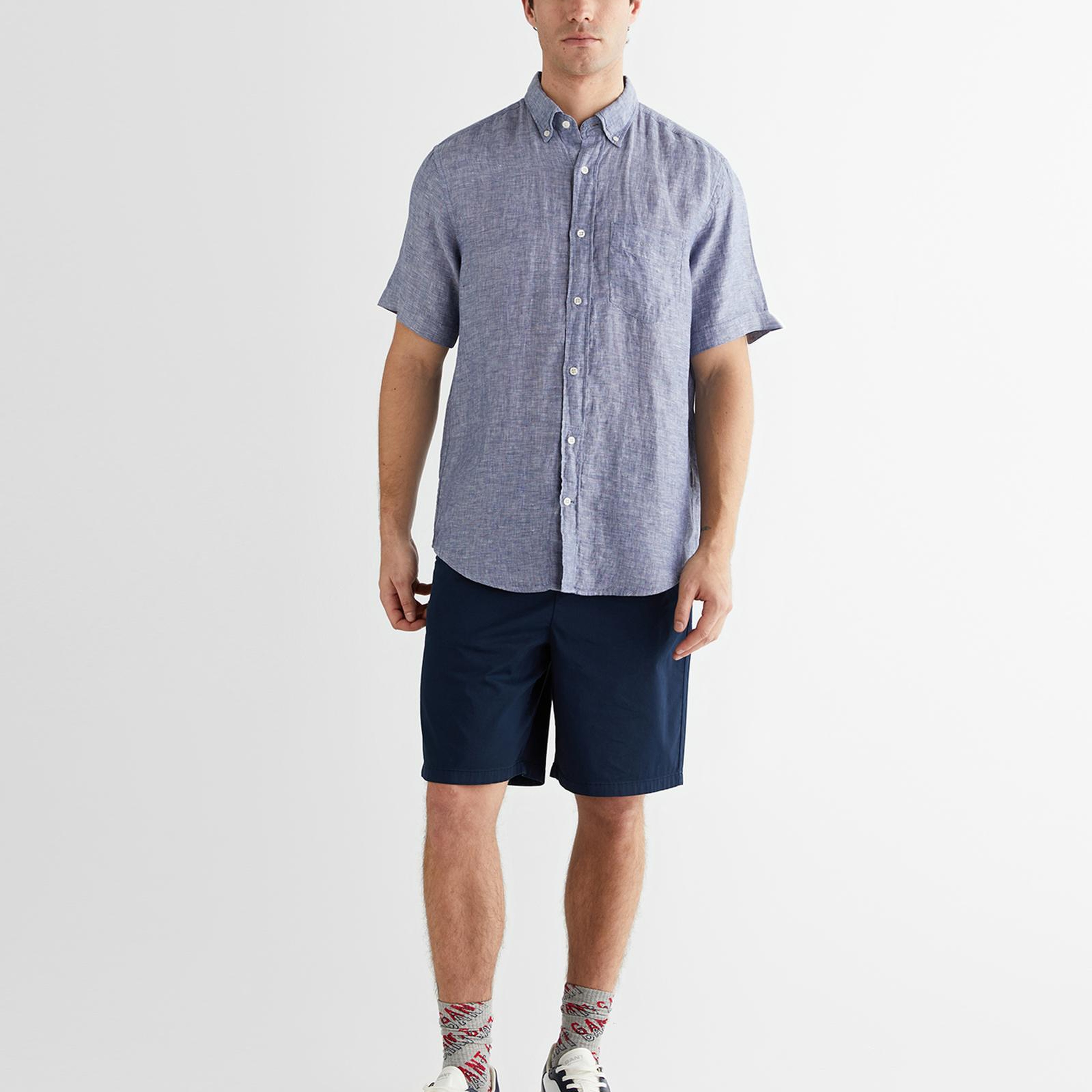 GANT Erkek Mavi Regular Fit Klasik Yaka Keten Gömlek