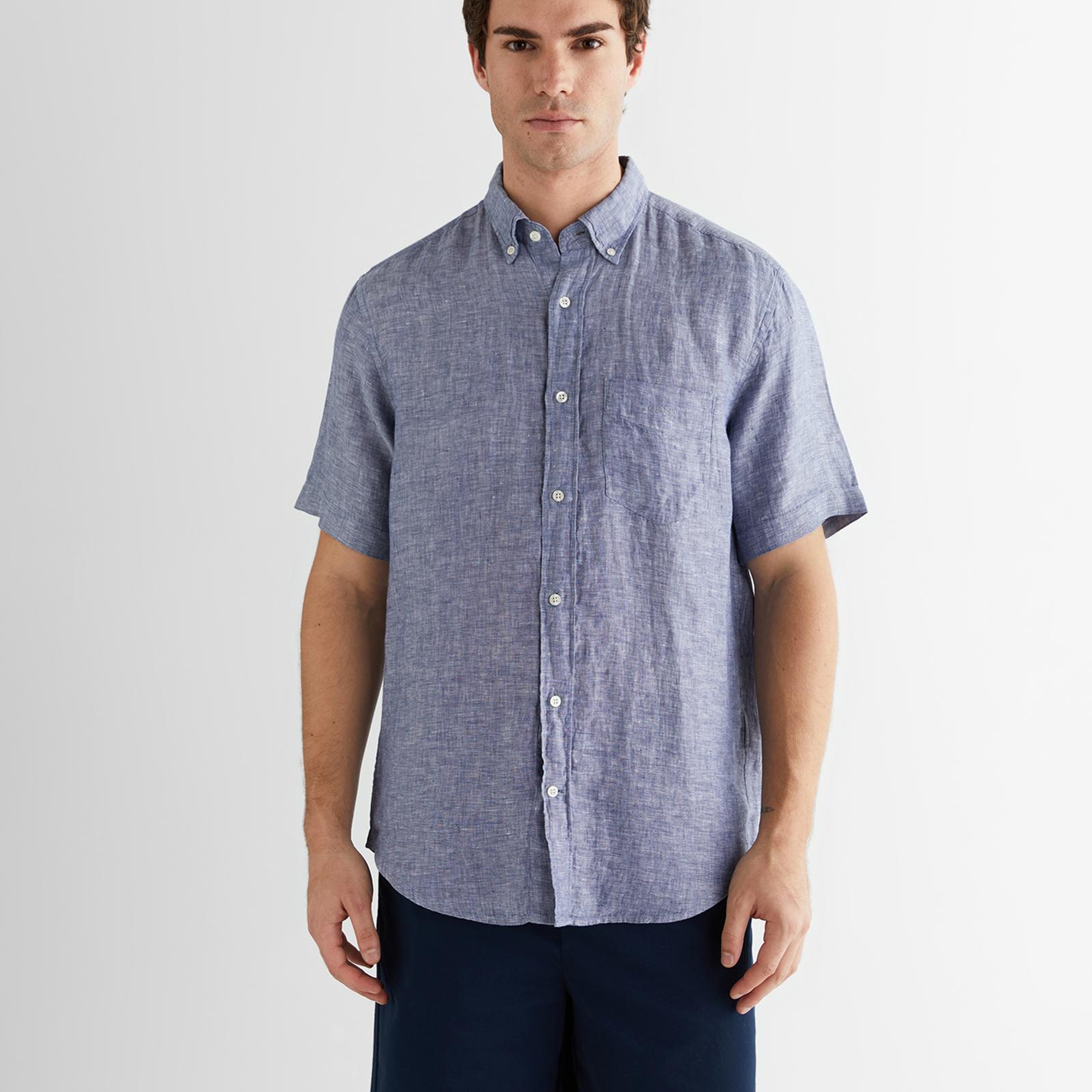 GANT Erkek Mavi Regular Fit Klasik Yaka Keten Gömlek