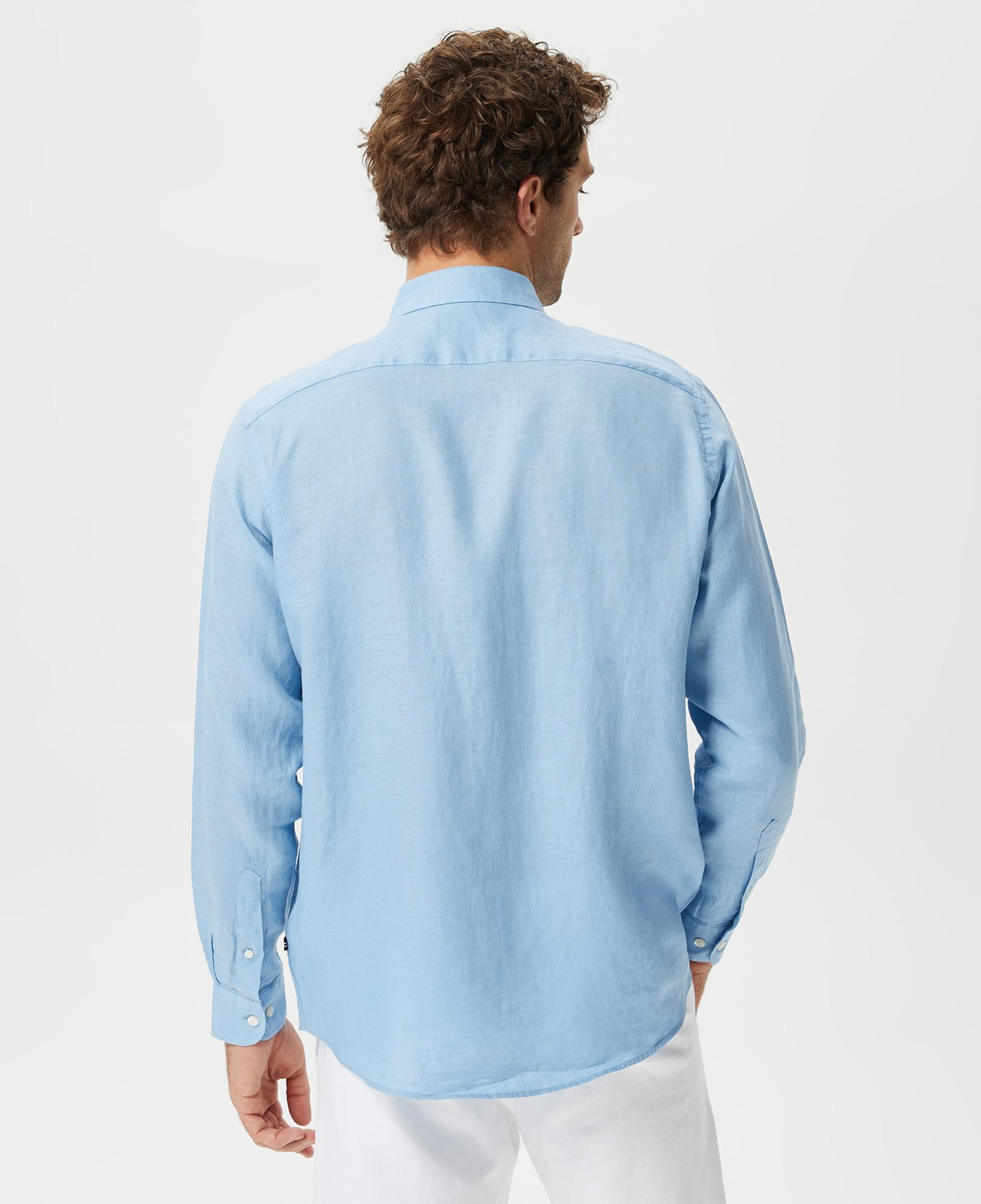 Nautica Erkek Mavi Classic Fit Uzun Kollu Keten Gömlek