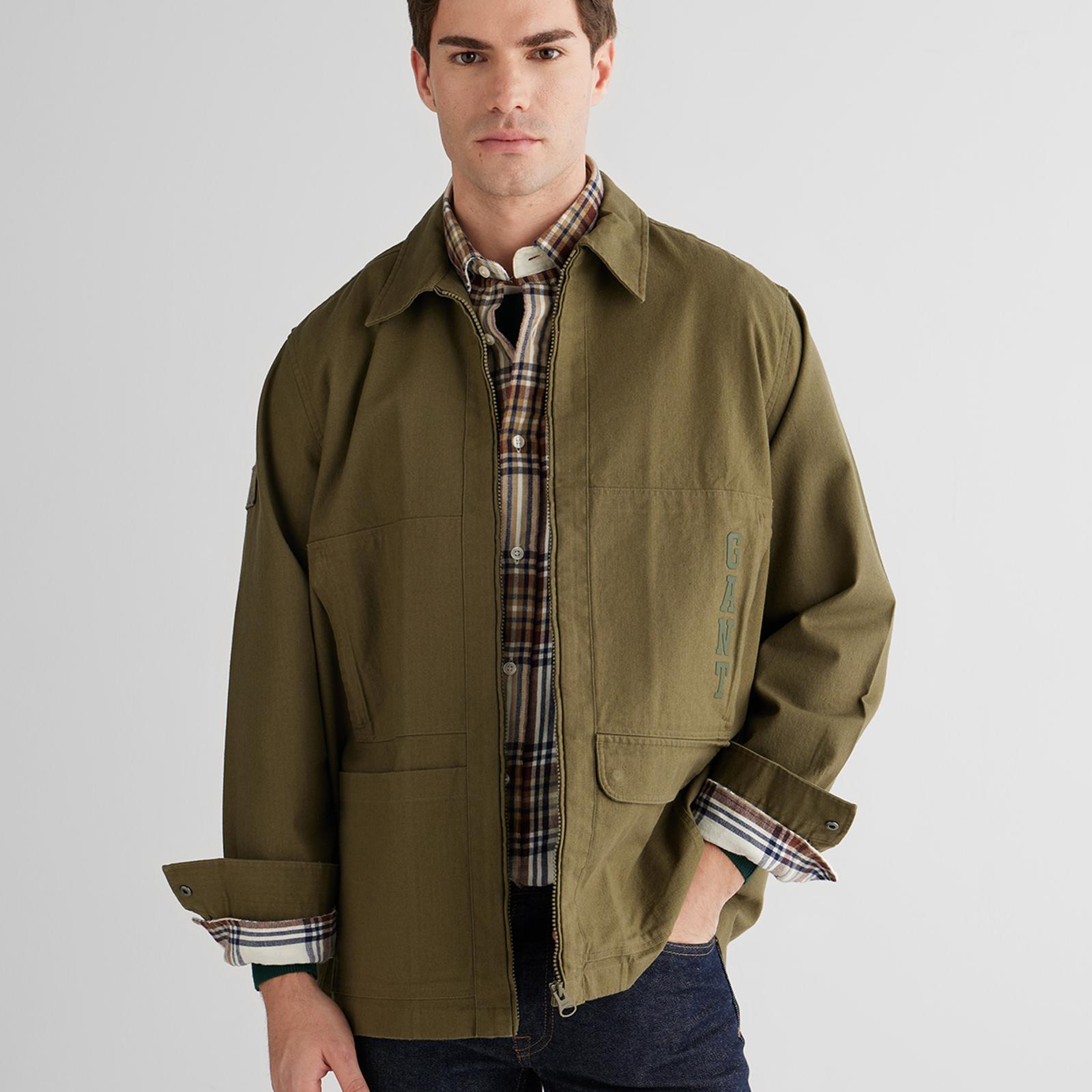 GANT Erkek Yeşil Oversize Fit Fermuarlı Logolu Gömlek