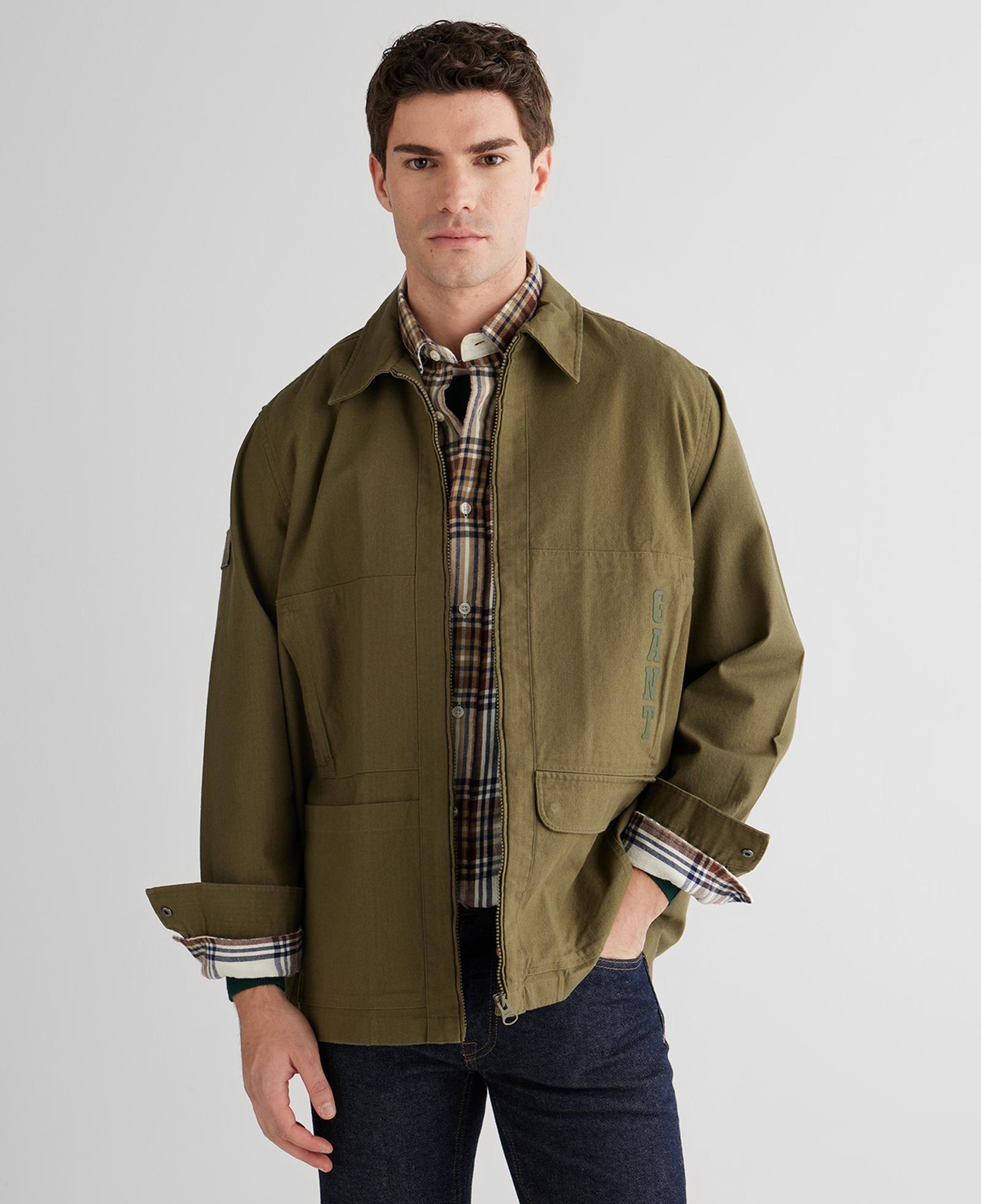 GANT Erkek Yeşil Oversize Fit Fermuarlı Logolu Gömlek