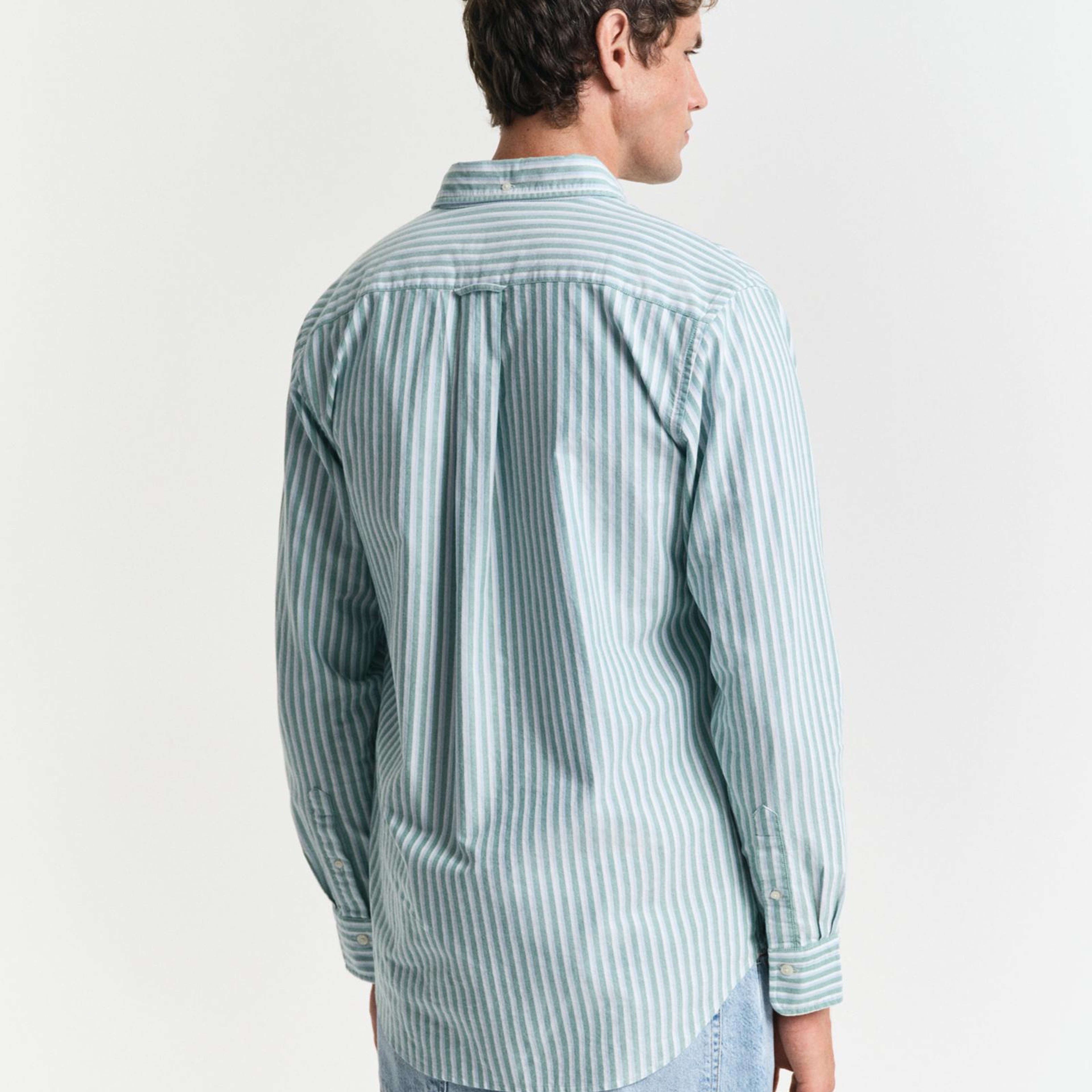 GANT Erkek Yeşil Regular Fit Çizgili Logolu Gömlek