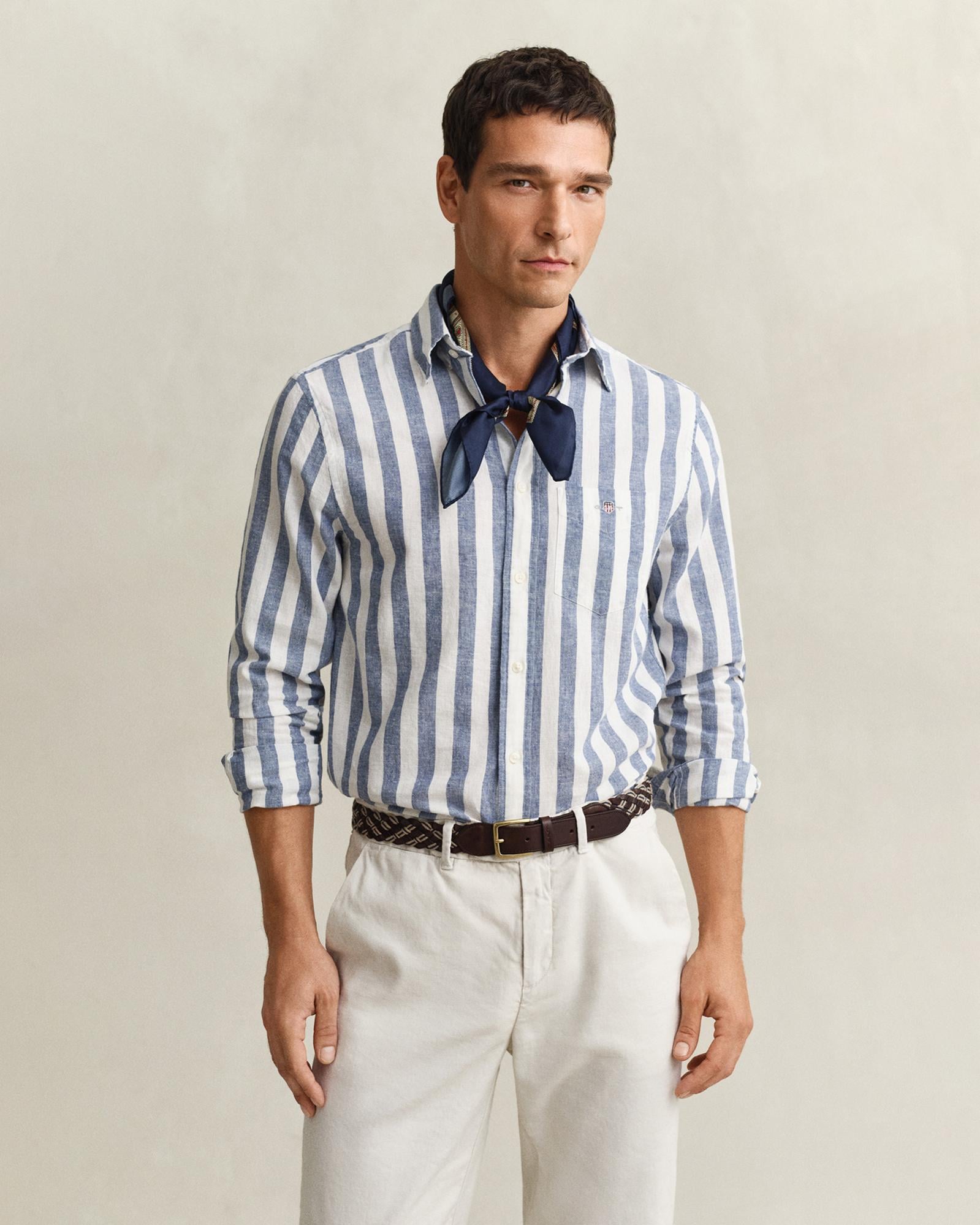 GANT Erkek Mavi Regular Fit Çizgili Logolu Gömlek