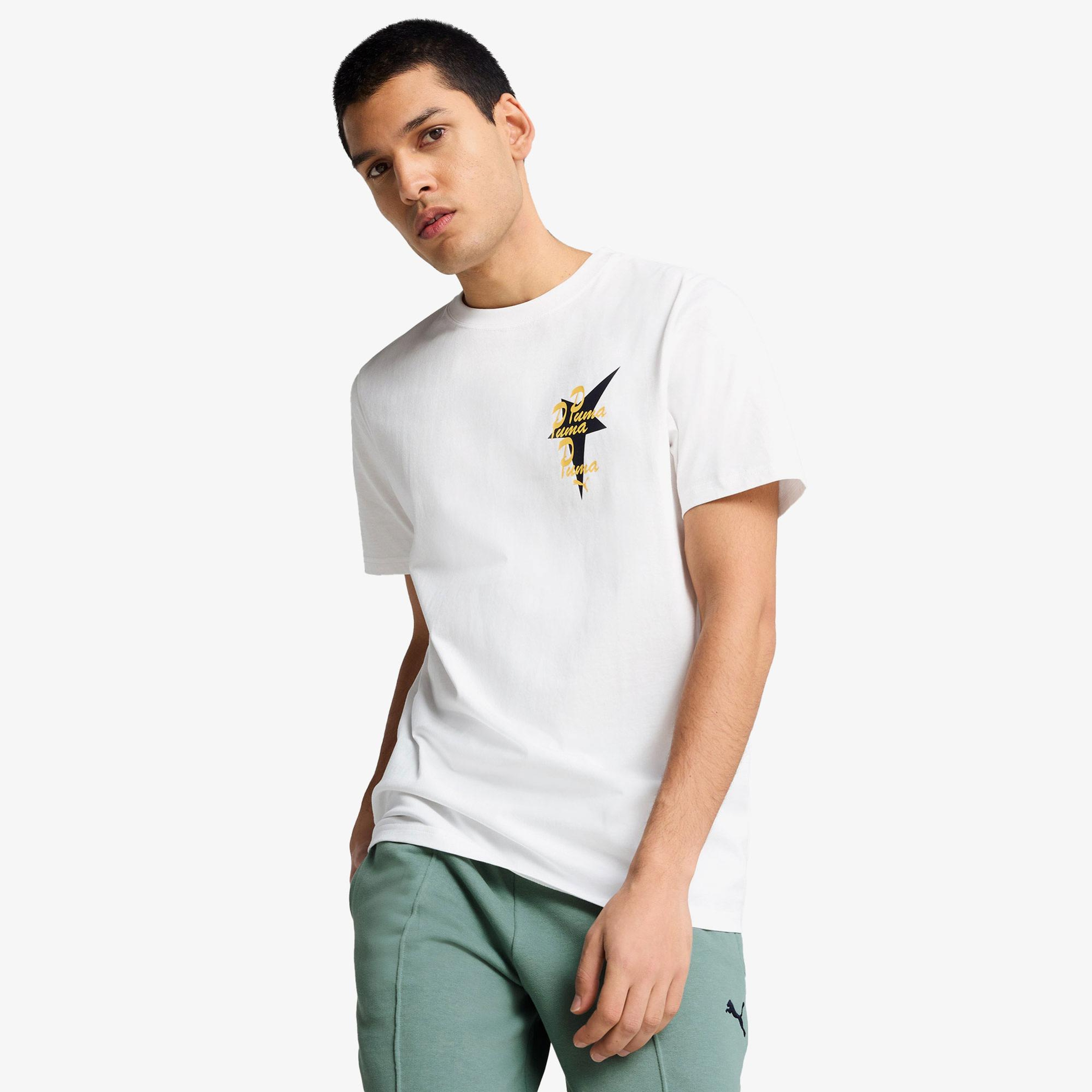 Puma Wardrobe Ess Graphic Erkek Beyaz T-Shirt