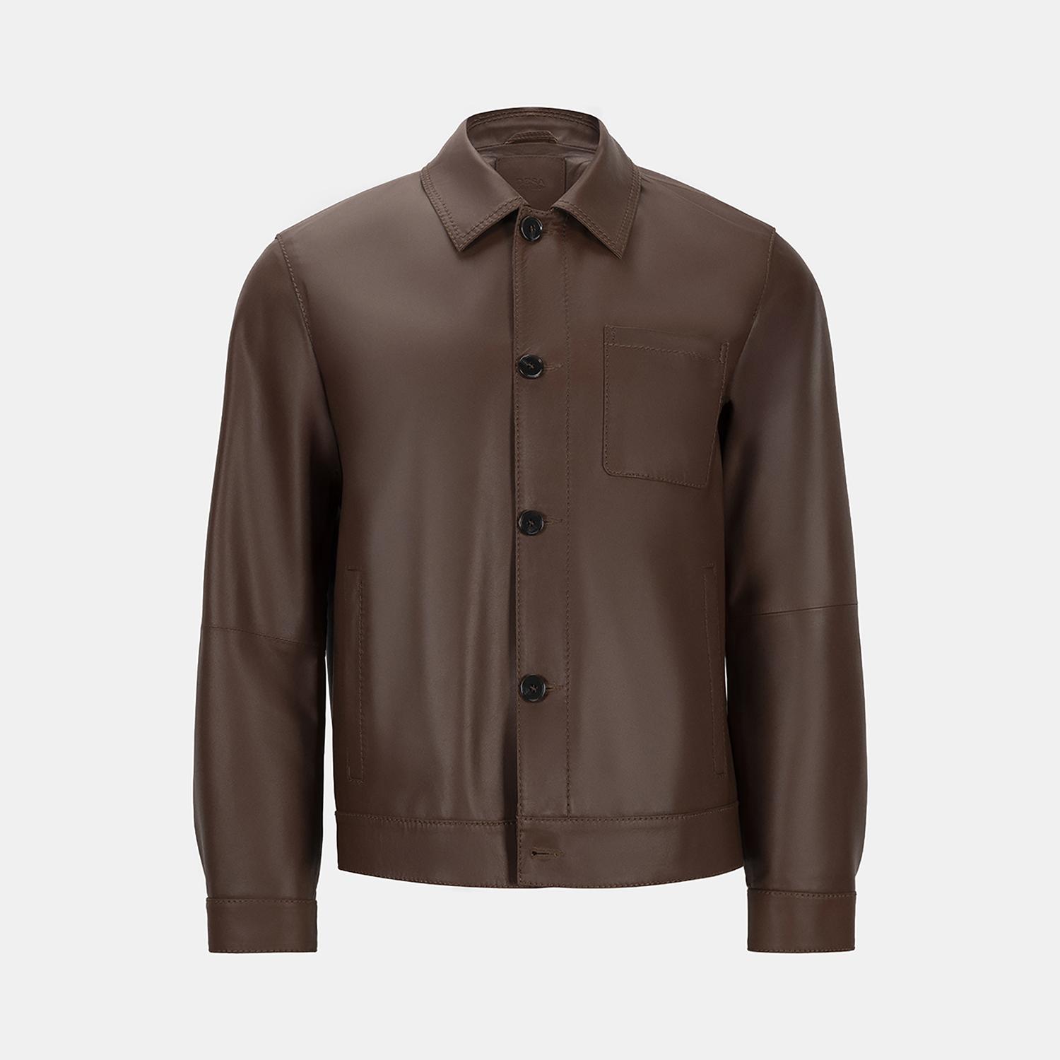 Erkek Kahve Gömlek Yakalı Deri Ceket