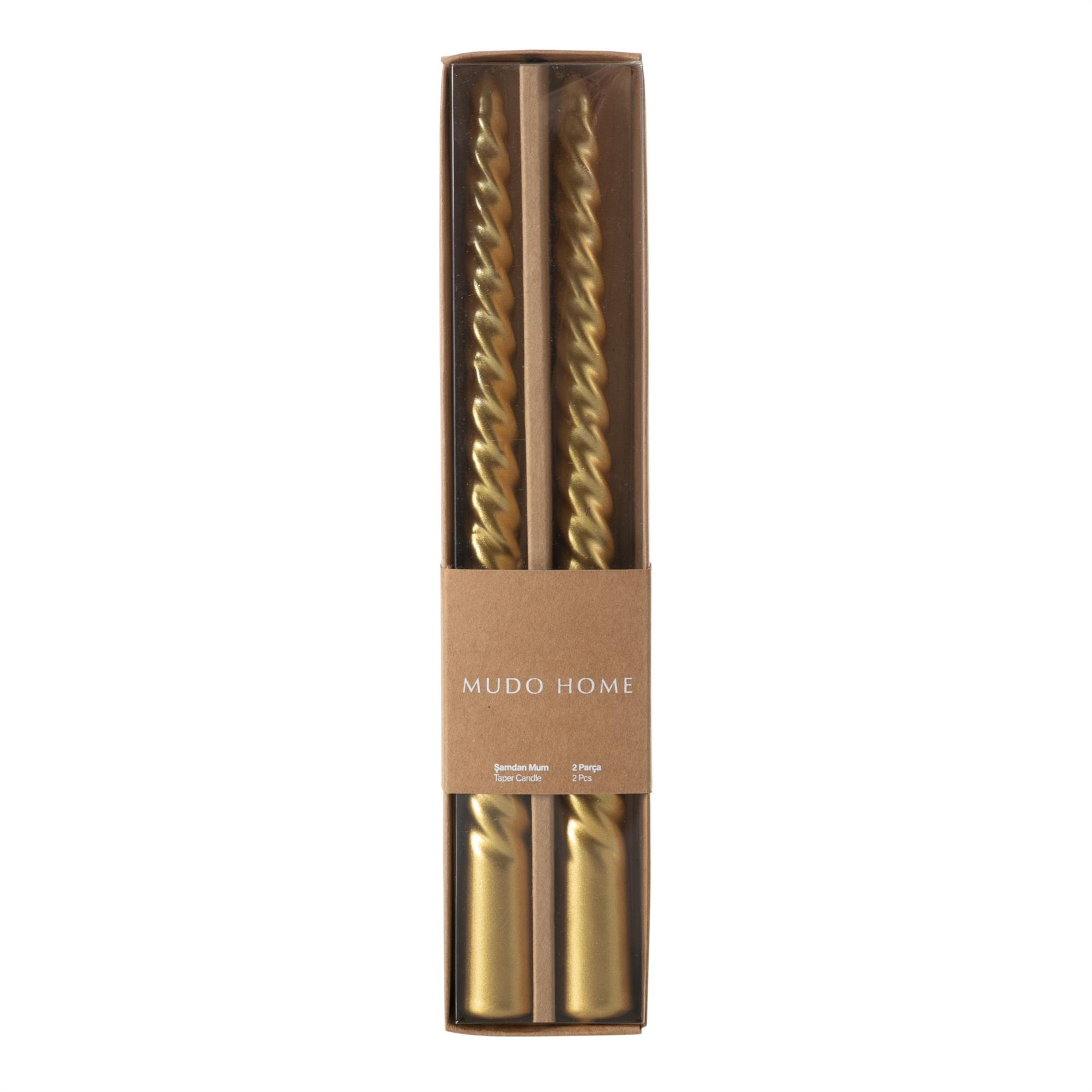 2Lİ BURGULU ŞAMDAN MUM GOLD 25CM