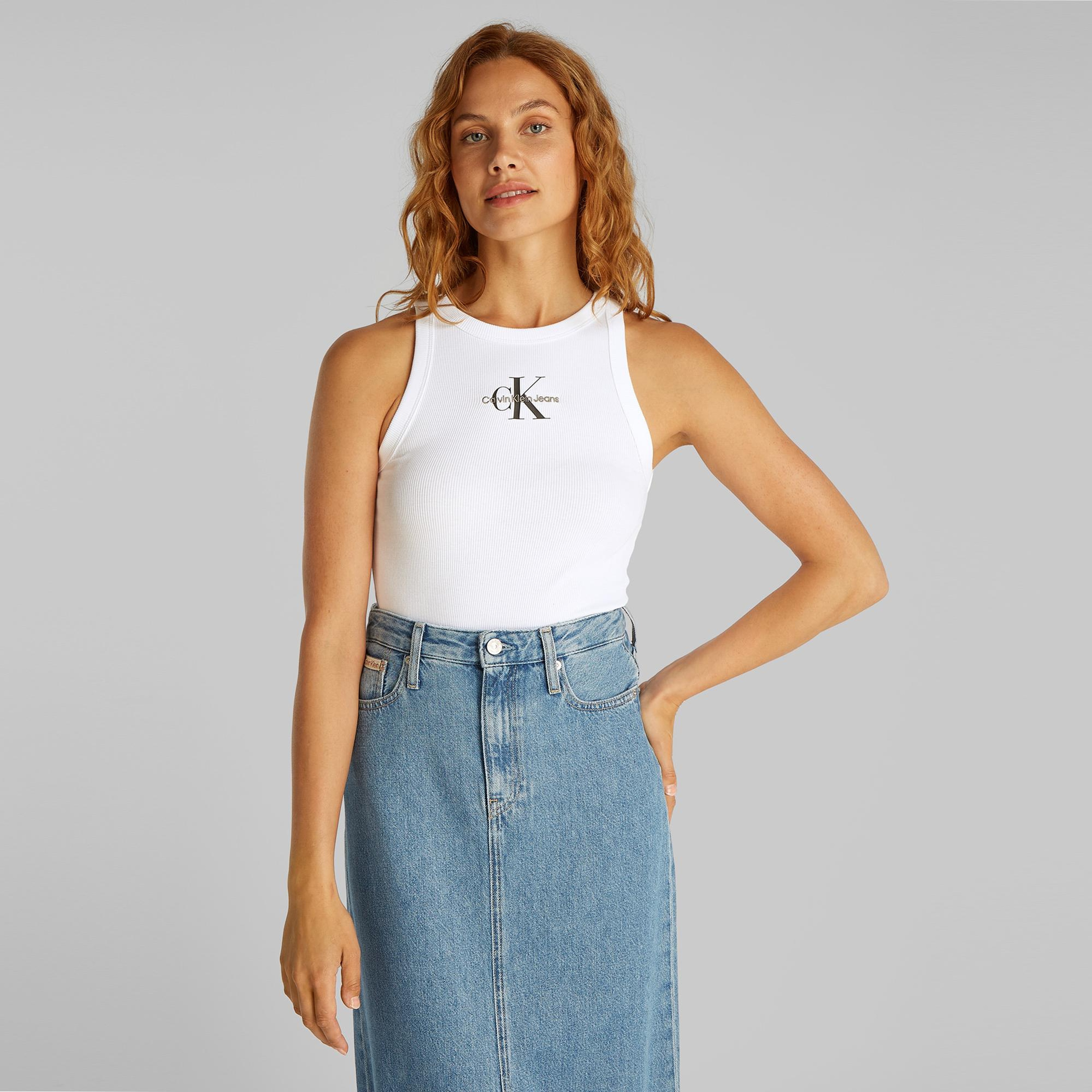 Calvin Klein Monologo Tank Kadın Beyaz Kolsuz T-Shirt