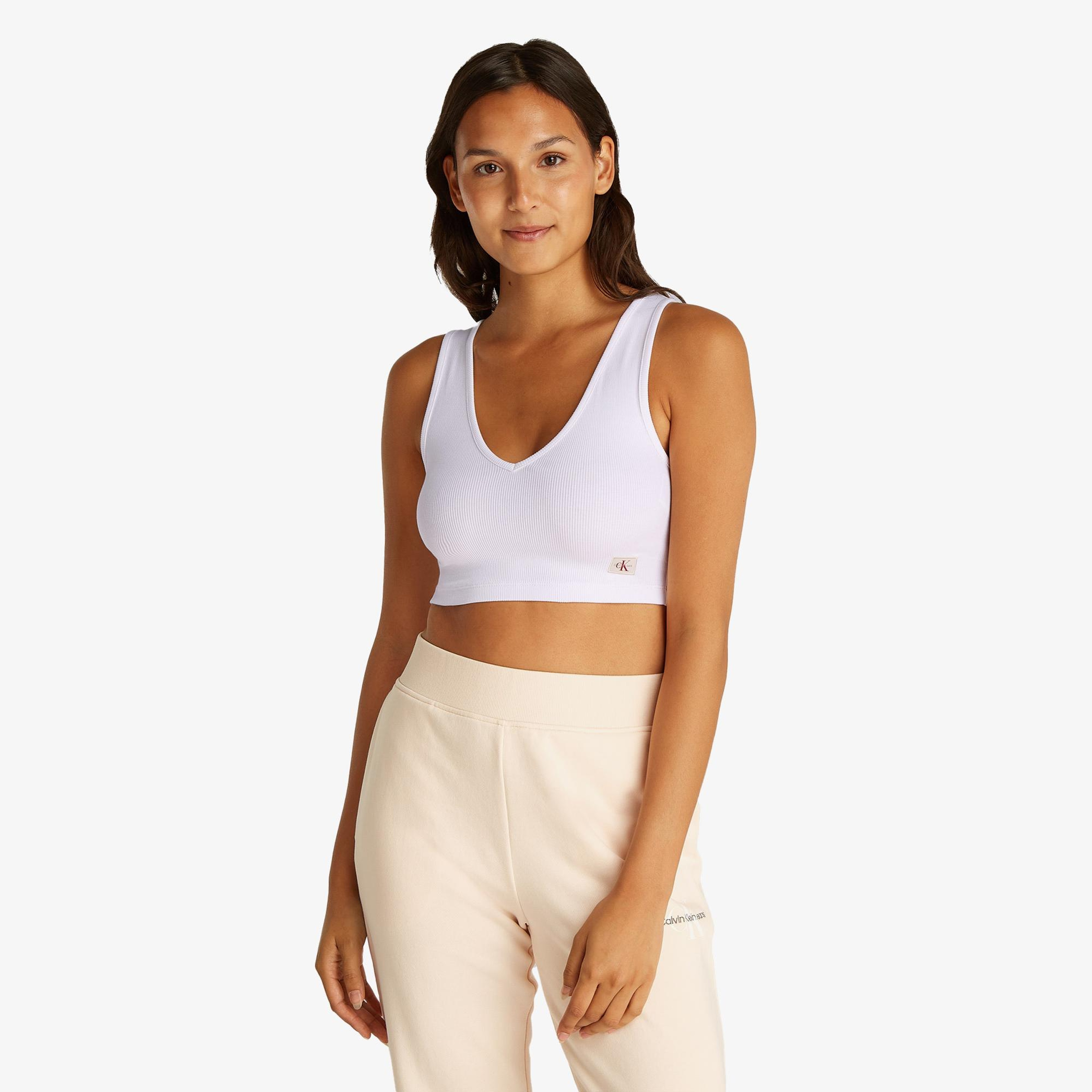 Calvin Klein Label Kadın Beyaz Kolsuz T-Shirt