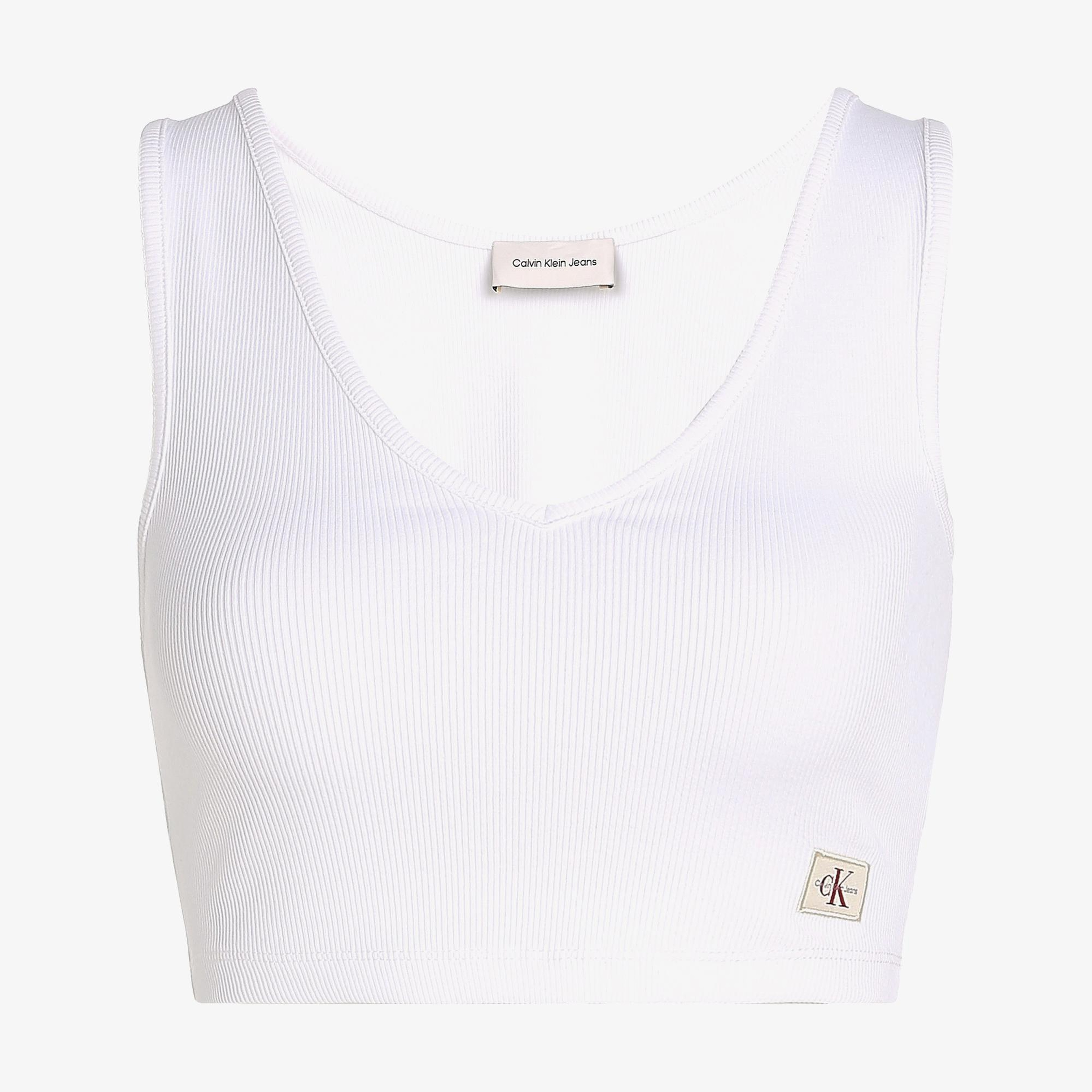 Calvin Klein Label Kadın Beyaz Kolsuz T-Shirt