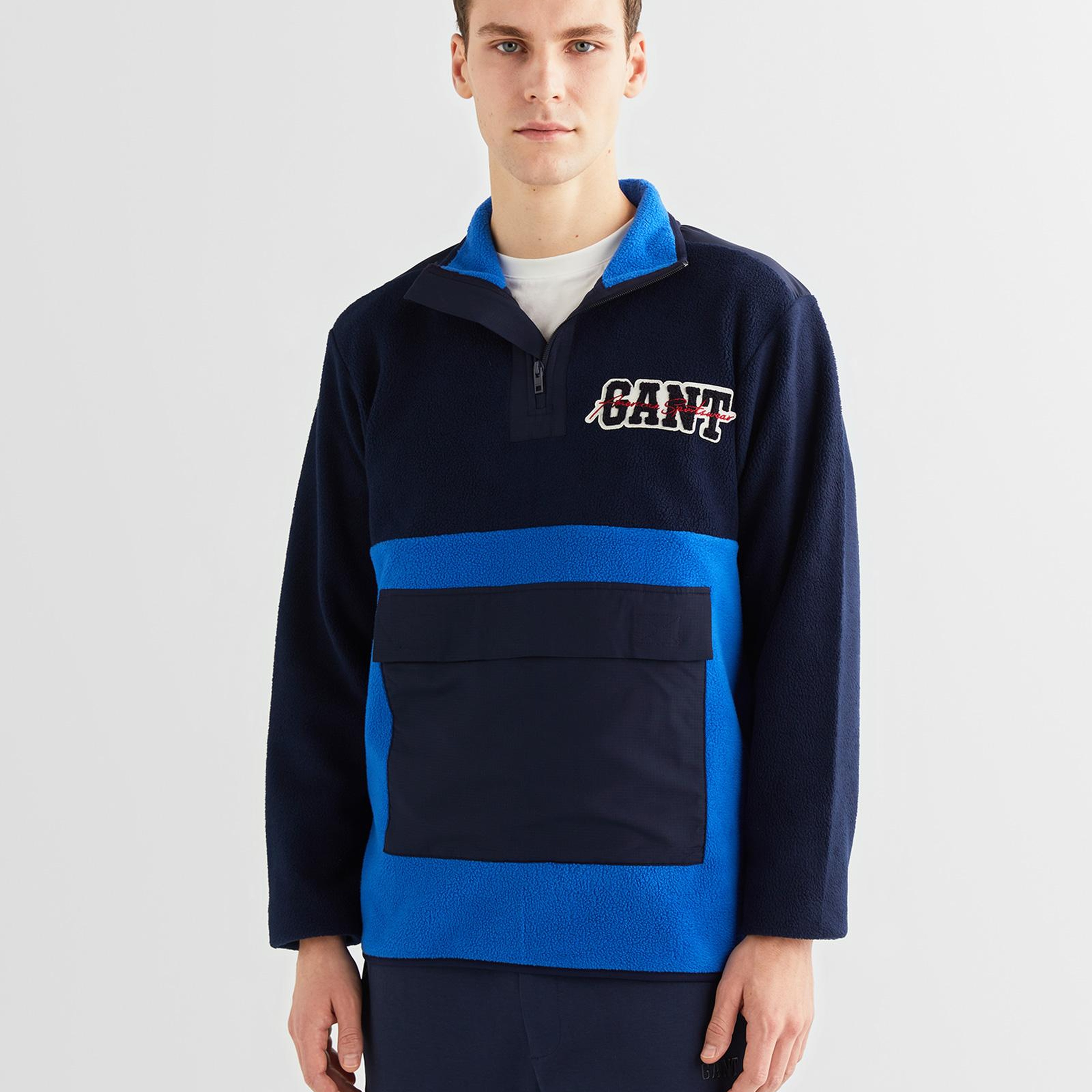 GANT Erkek Lacivert Relaxed Fit Yarım Fermuarlı Logolu Sweatshirt