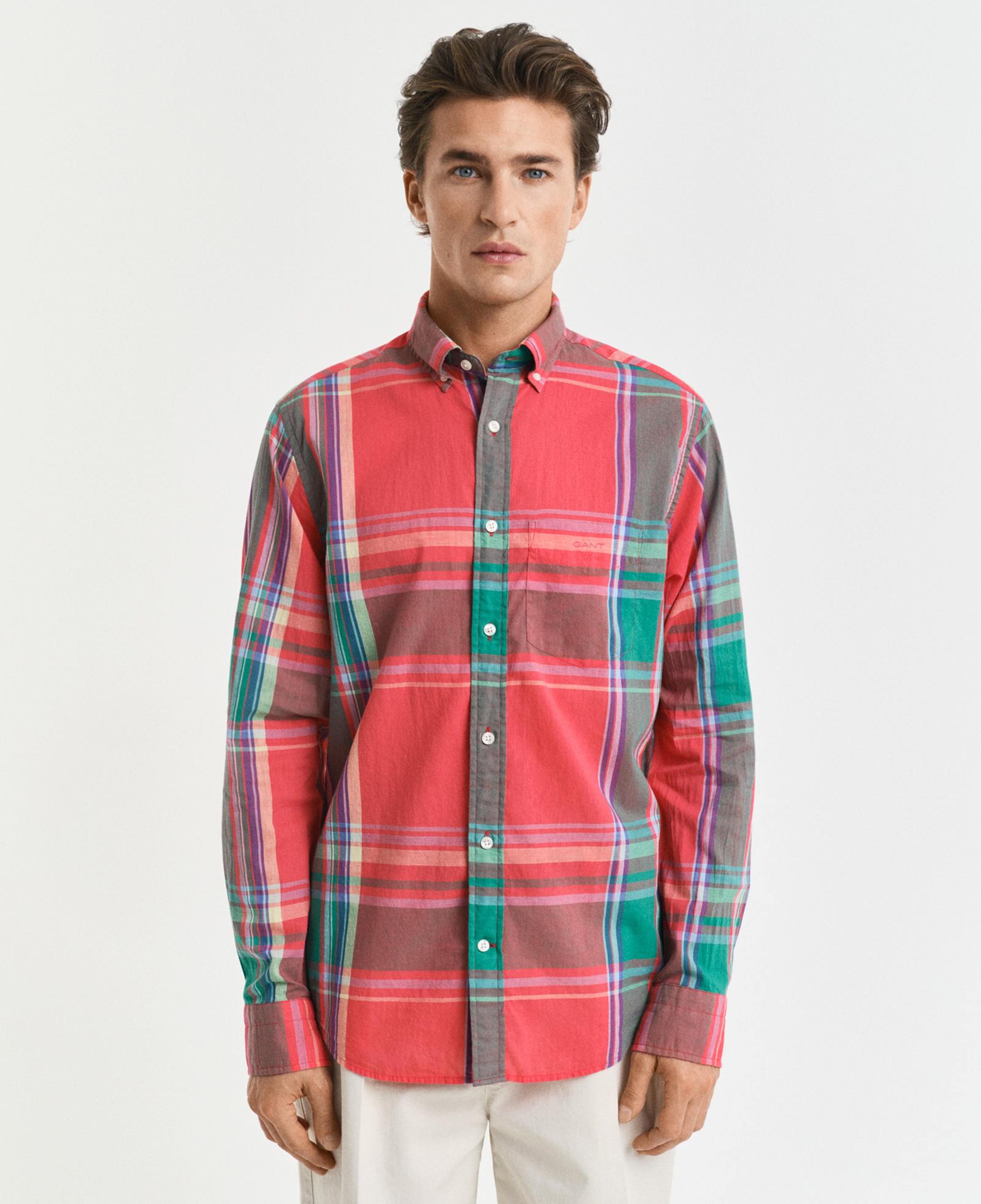 GANT Erkek Kırmızı Regular Fit Düğmeli Yaka Kareli Gömlek