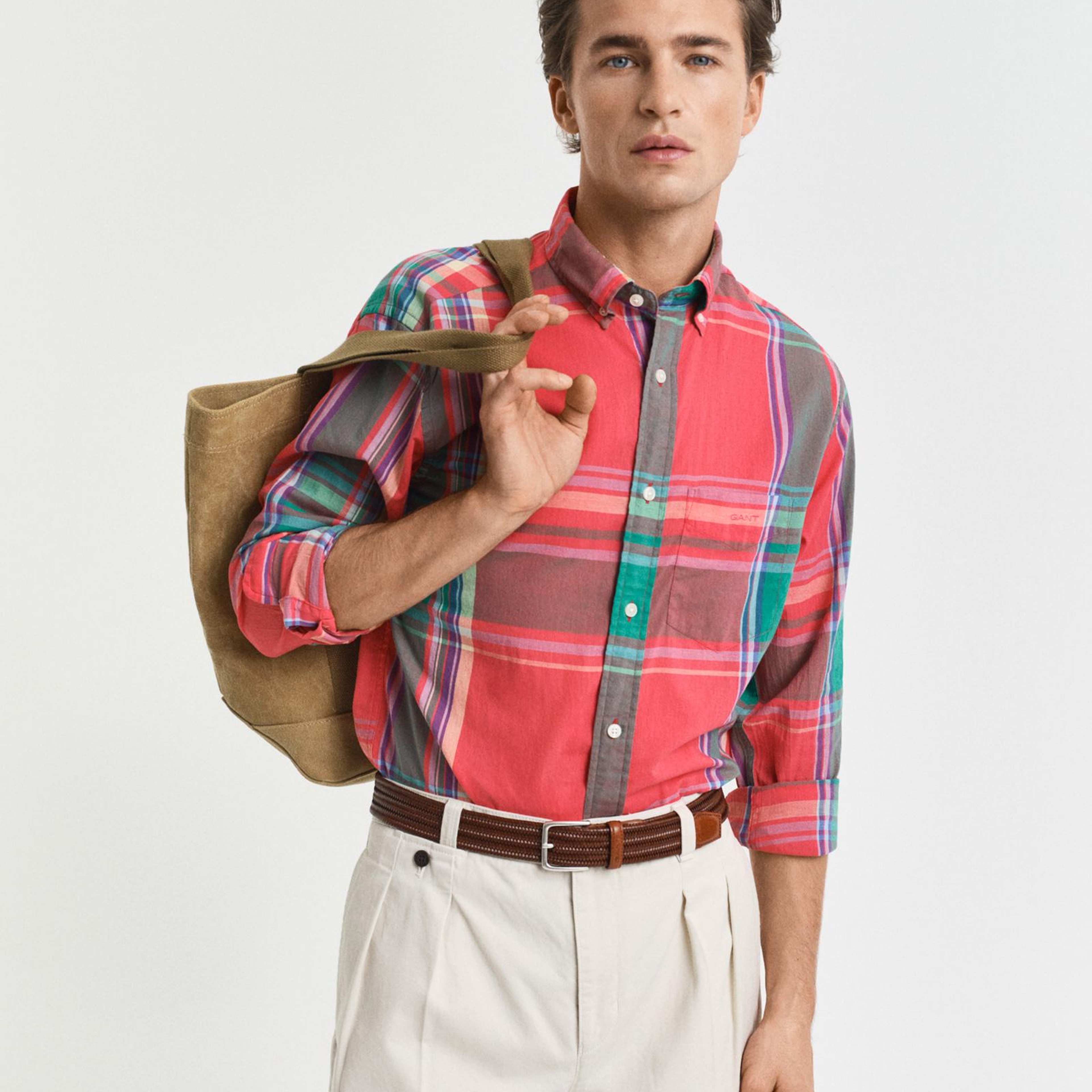 GANT Erkek Kırmızı Regular Fit Düğmeli Yaka Kareli Gömlek