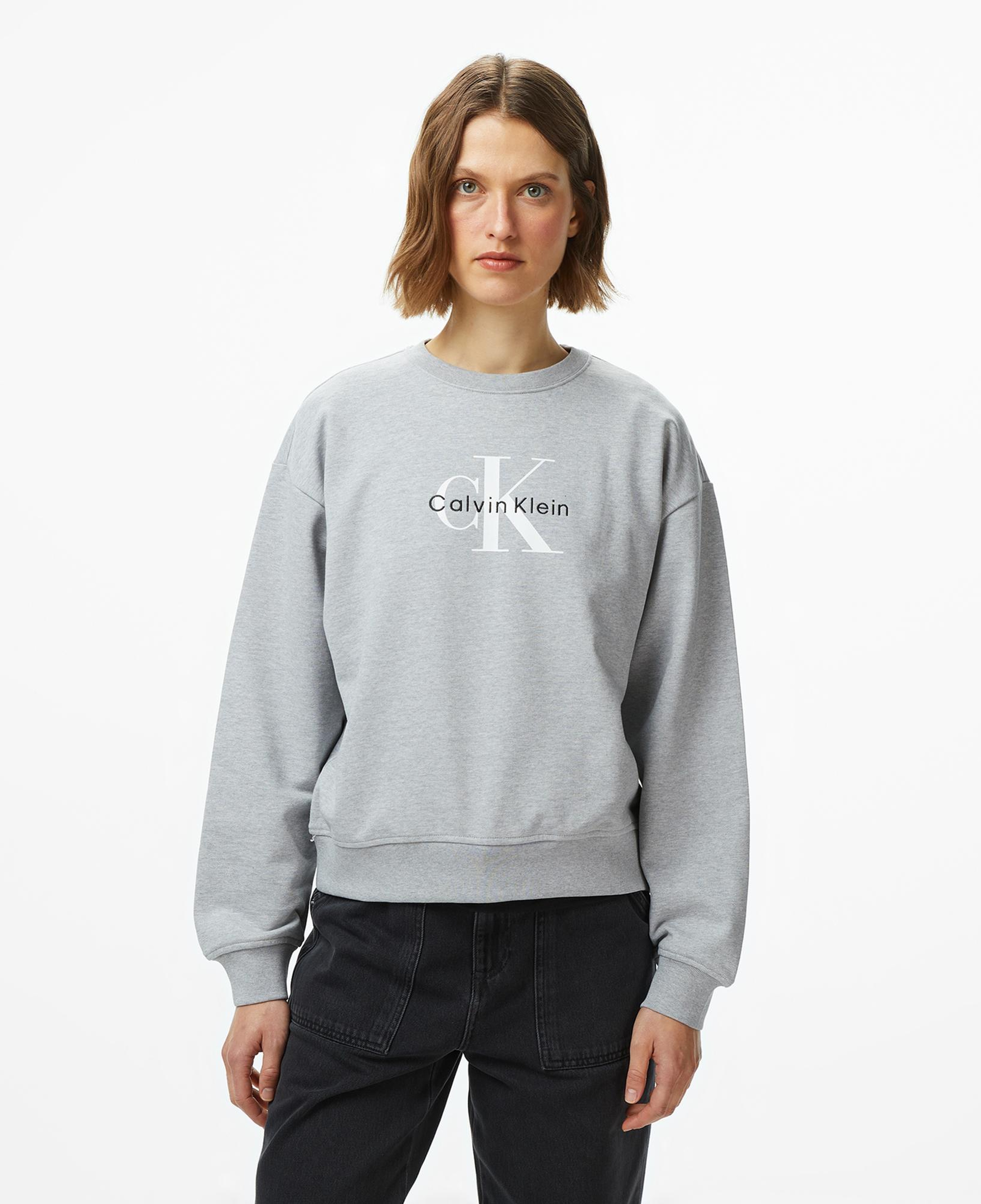 Calvin Klein Monologo French Terry Kadın Gri Sweatshirt