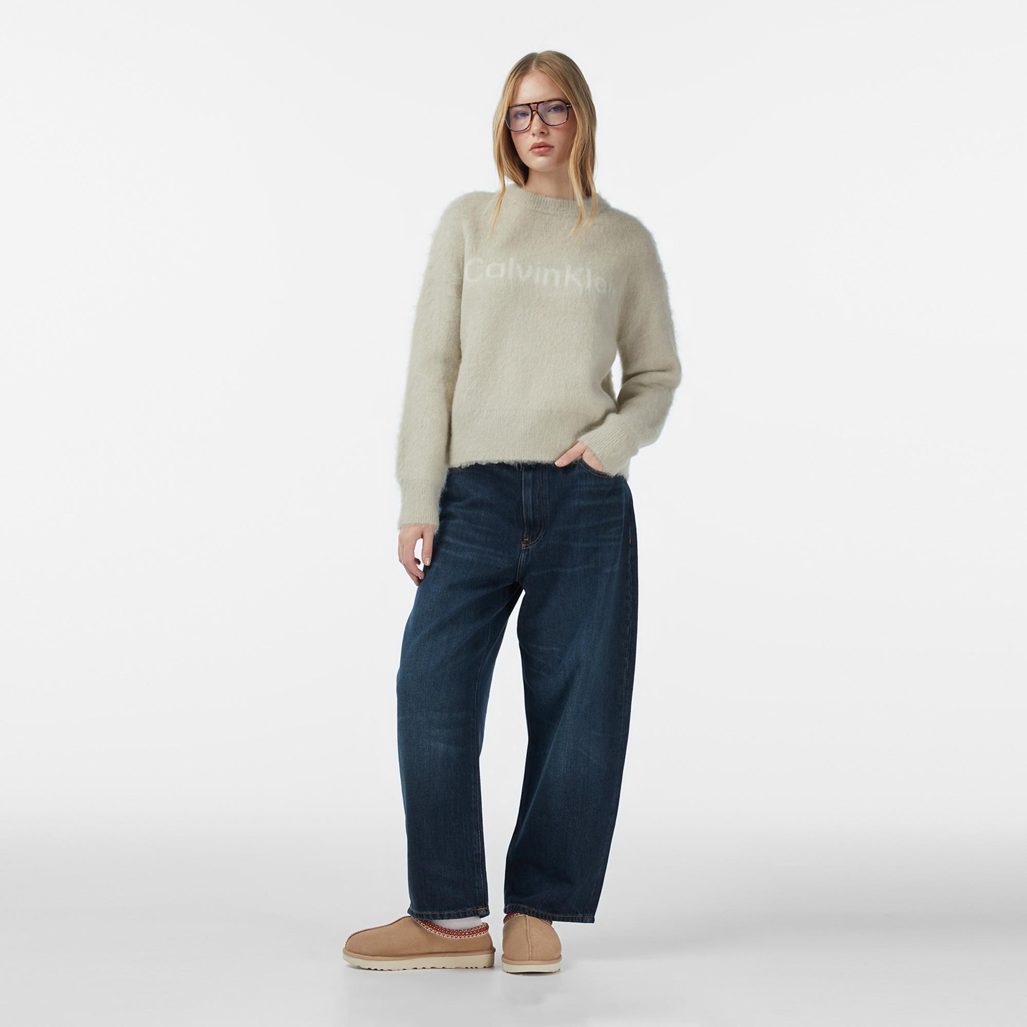 Calvin Klein Alpaca Logo Kadın Bej Kazak