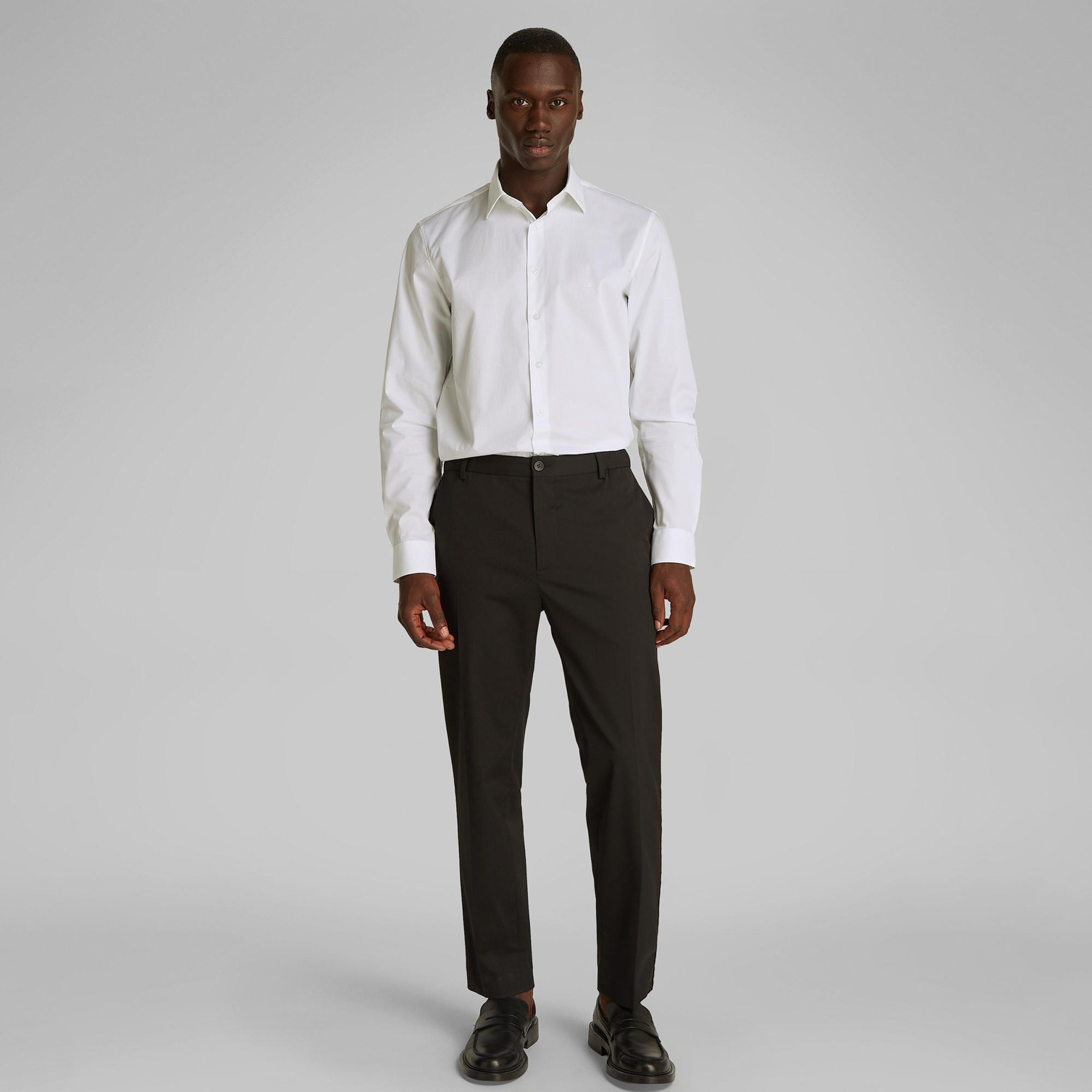 Calvin Klein Poplin Stretch Regular Erkek Beyaz Gömlek