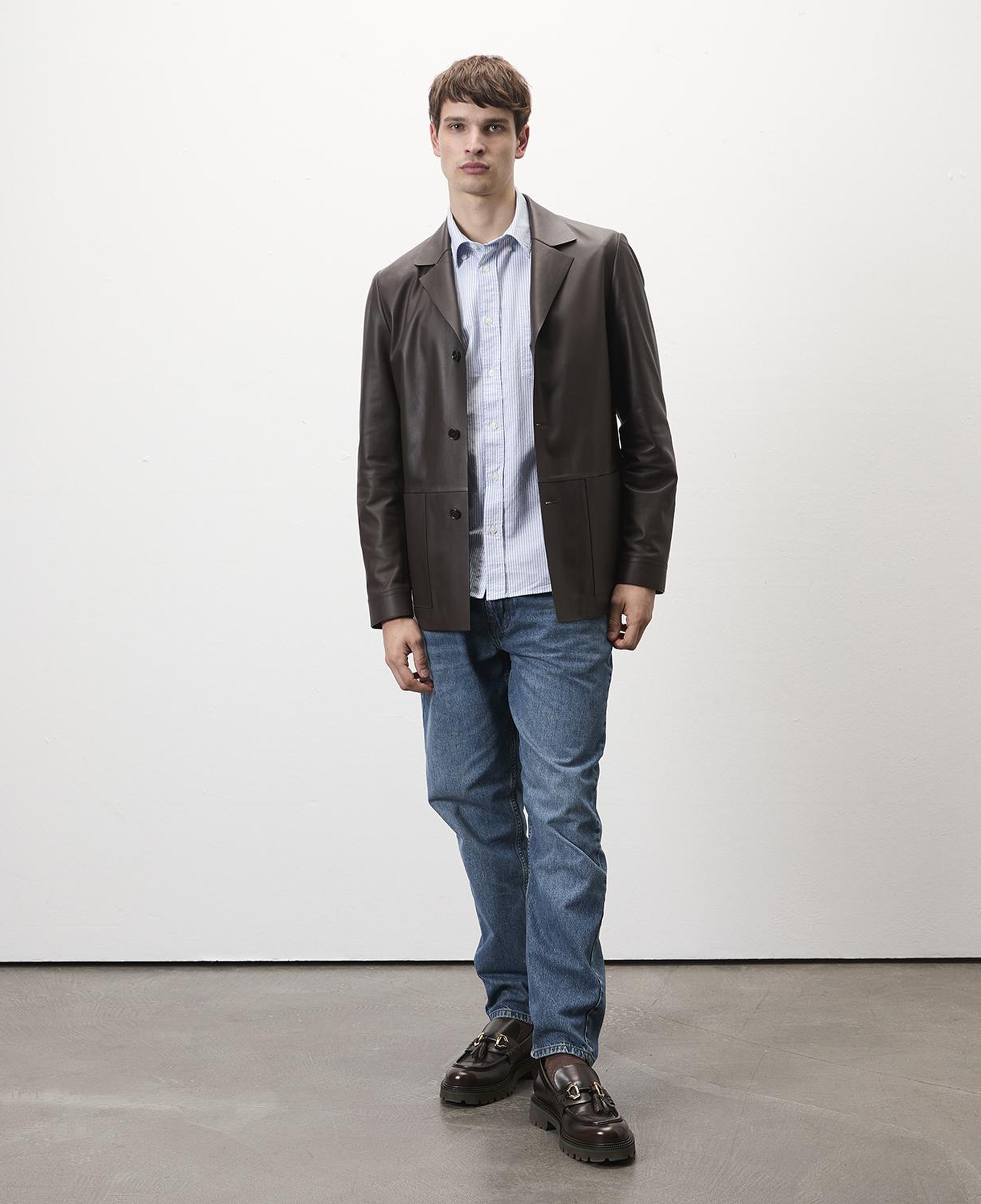 Auburn Kahverengi Erkek Deri Blazer Ceket