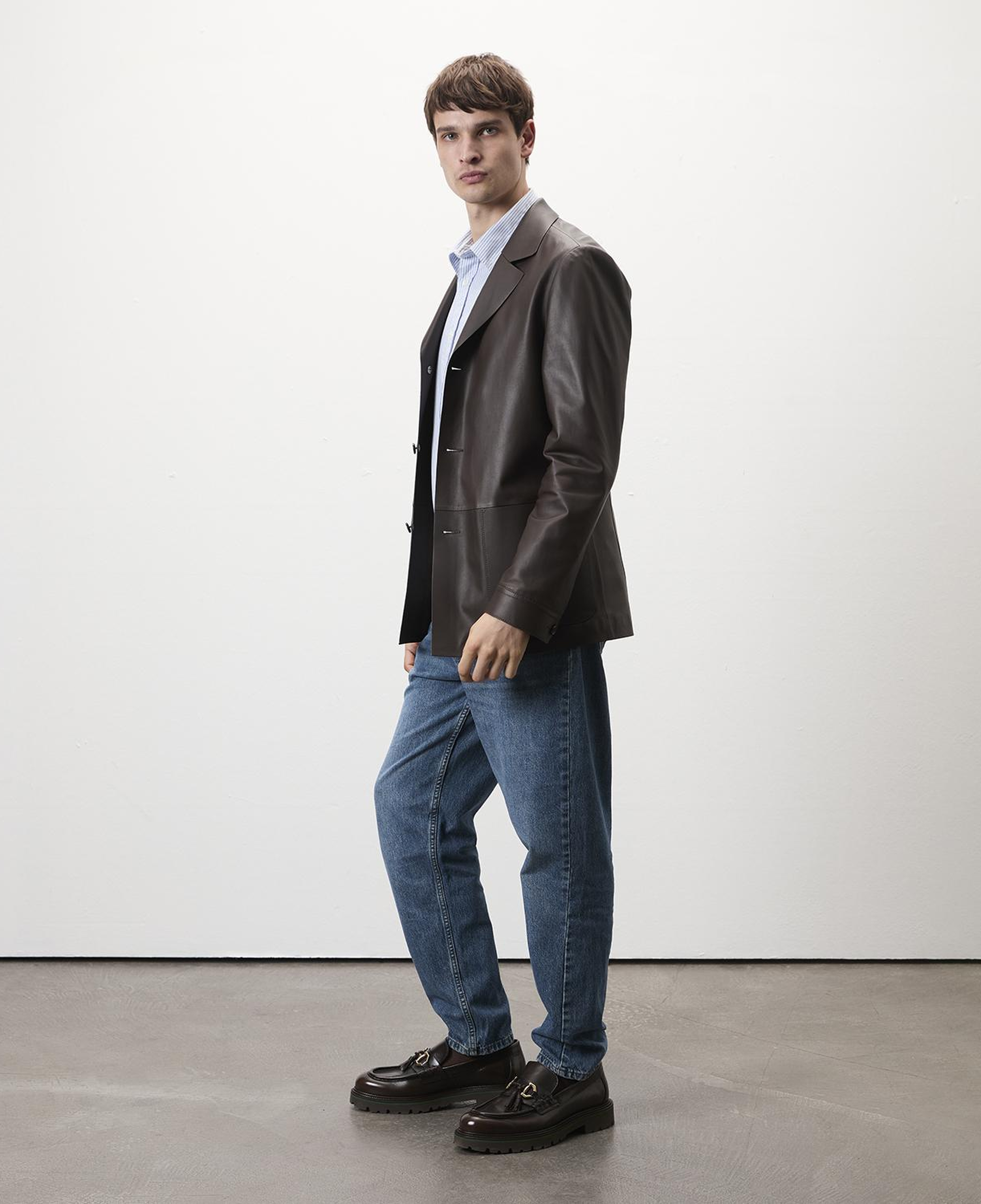 Auburn Kahverengi Erkek Deri Blazer Ceket