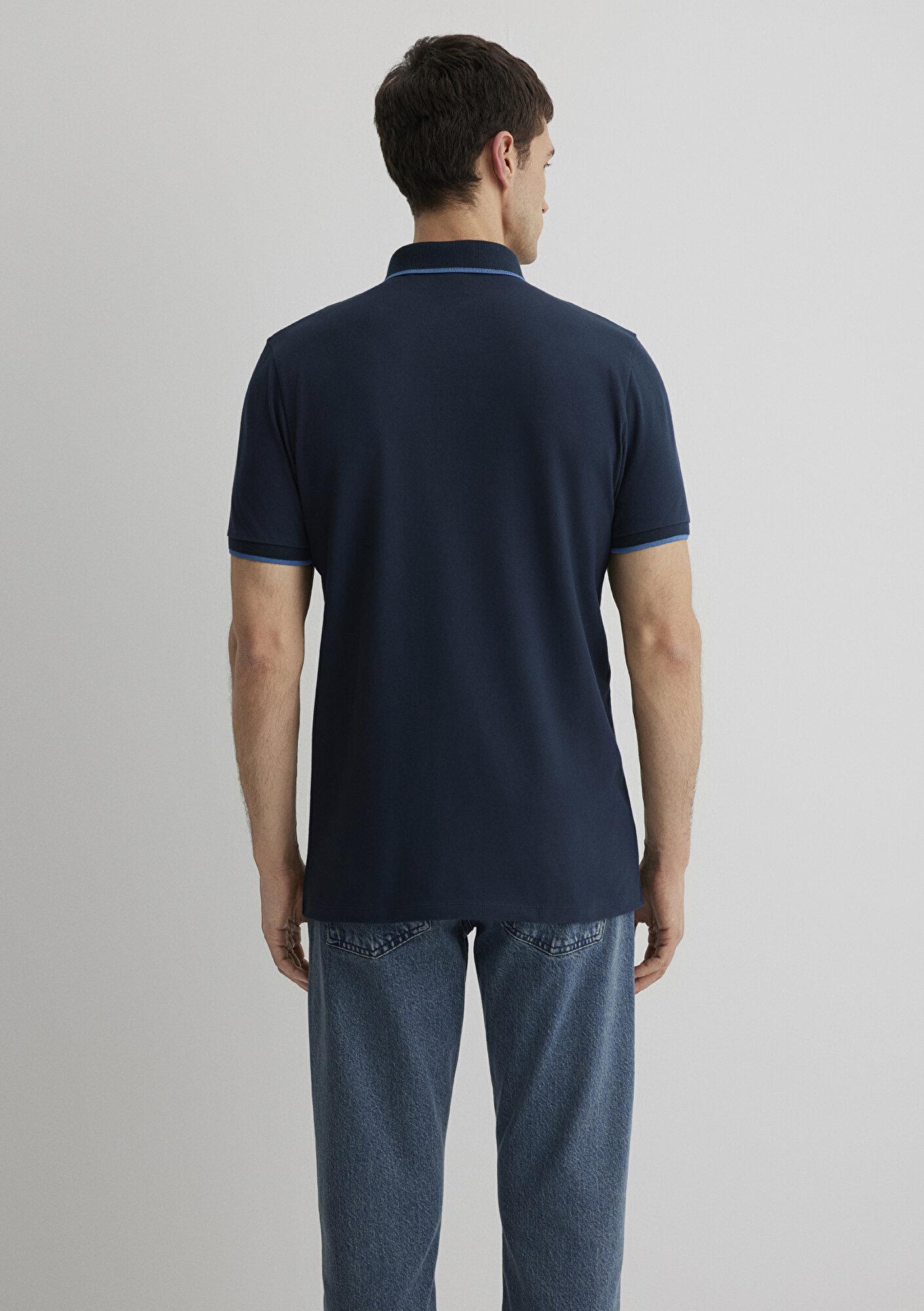 Mavi Yaka Detaylı Lacivert Polo Tişört Fitted / Vücuda Oturan Kesim 062373-28417