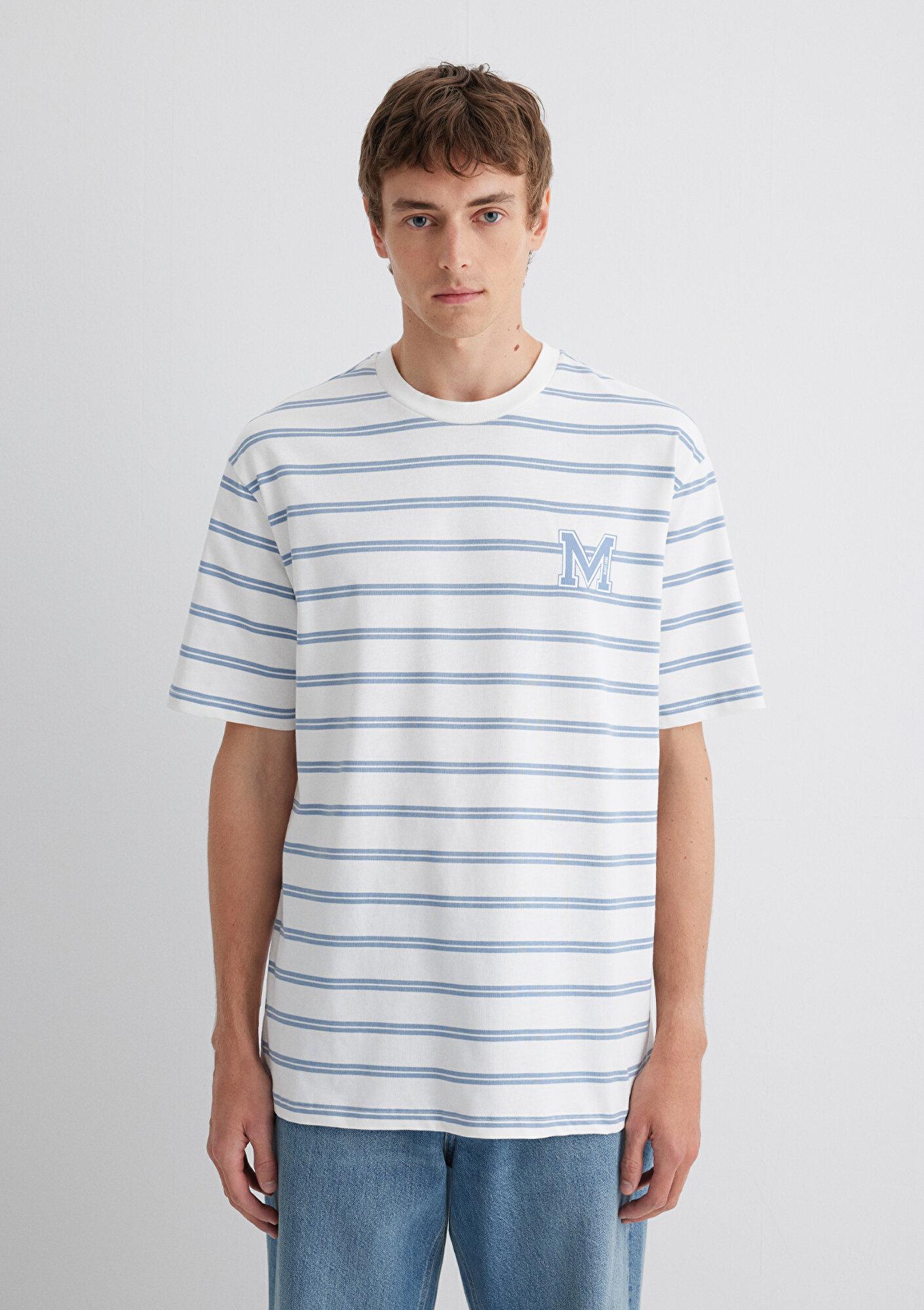 Mavi Mavi Çizgili Tişört Loose Fit / Bol Rahat Kesim 0612255-80796