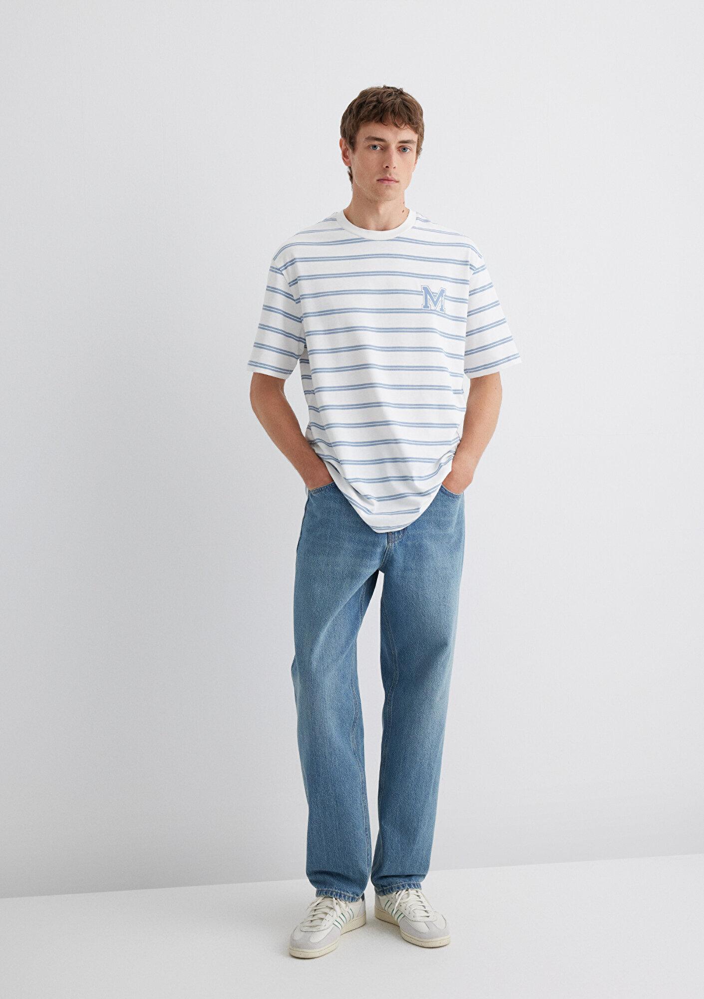 Mavi Mavi Çizgili Tişört Loose Fit / Bol Rahat Kesim 0612255-80796