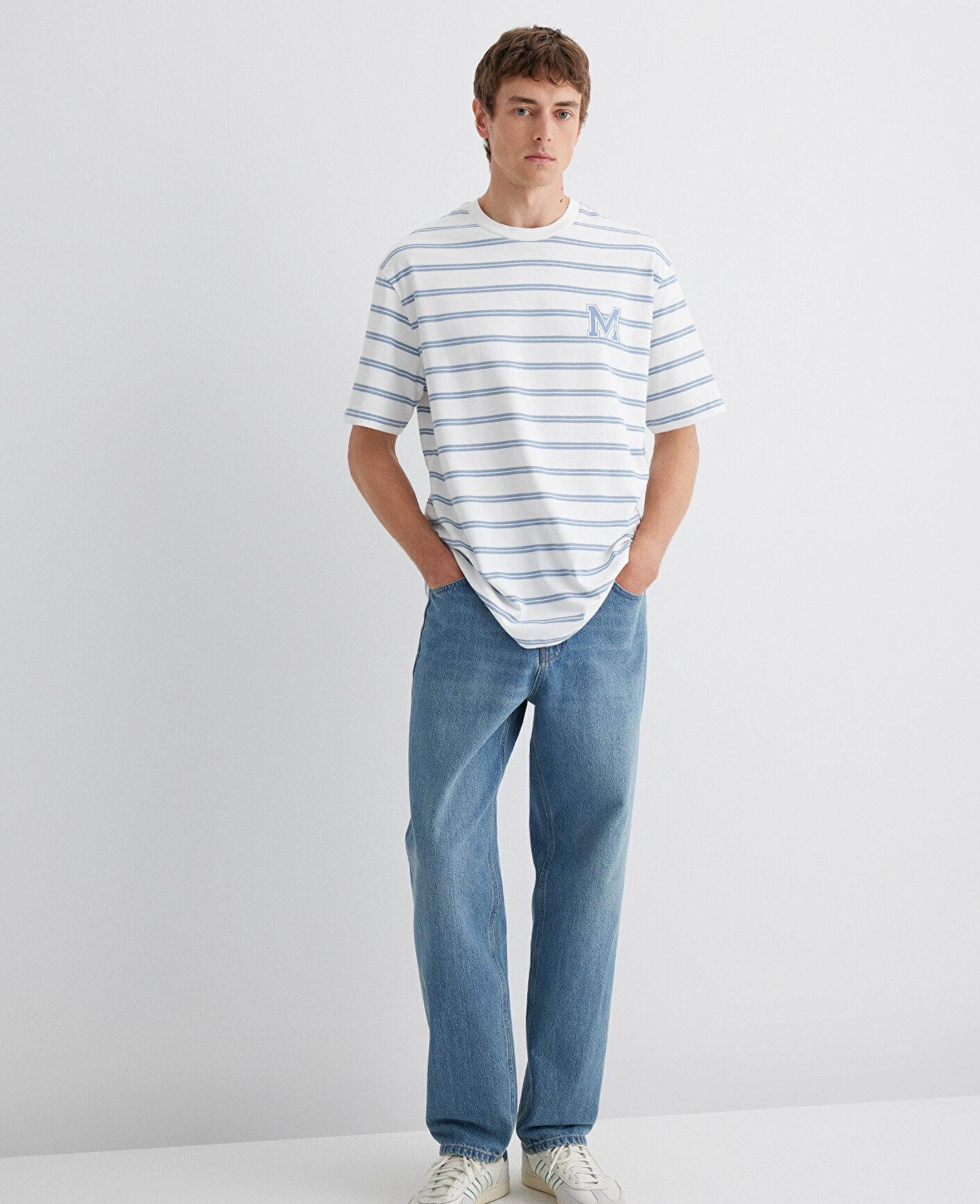 Mavi Mavi Çizgili Tişört Loose Fit / Bol Rahat Kesim 0612255-80796