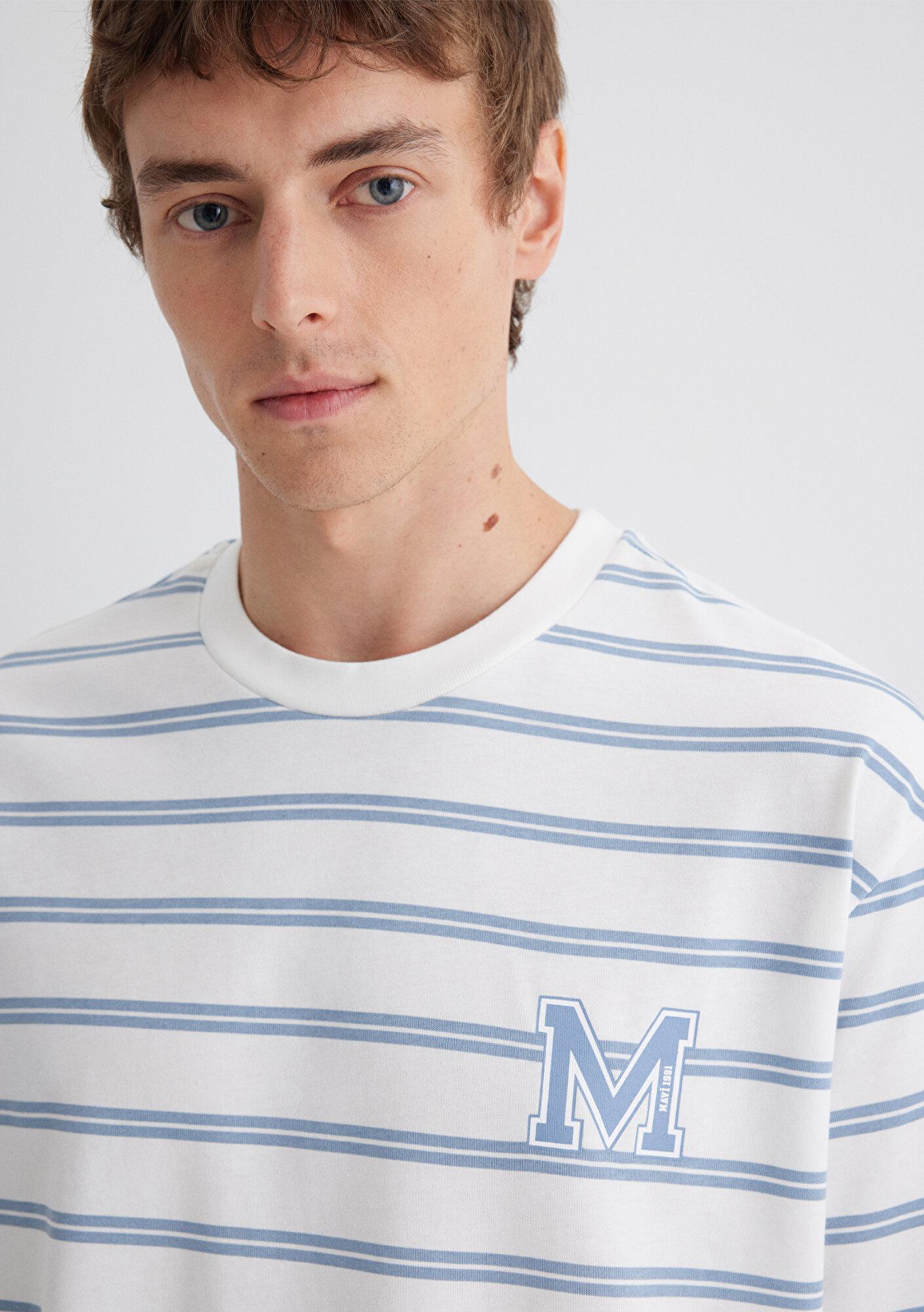 Mavi Mavi Çizgili Tişört Loose Fit / Bol Rahat Kesim 0612255-80796