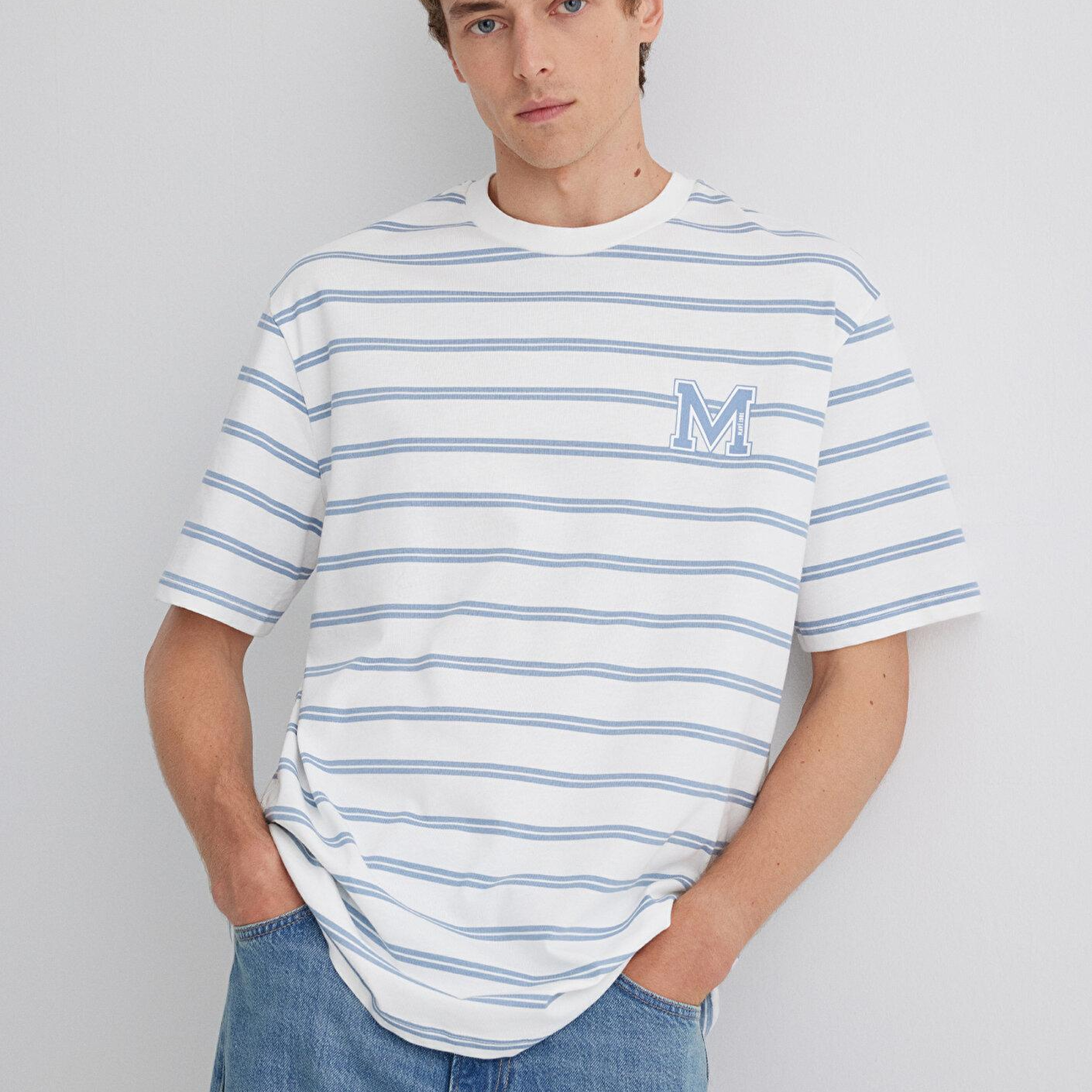 Mavi Mavi Çizgili Tişört Loose Fit / Bol Rahat Kesim 0612255-80796