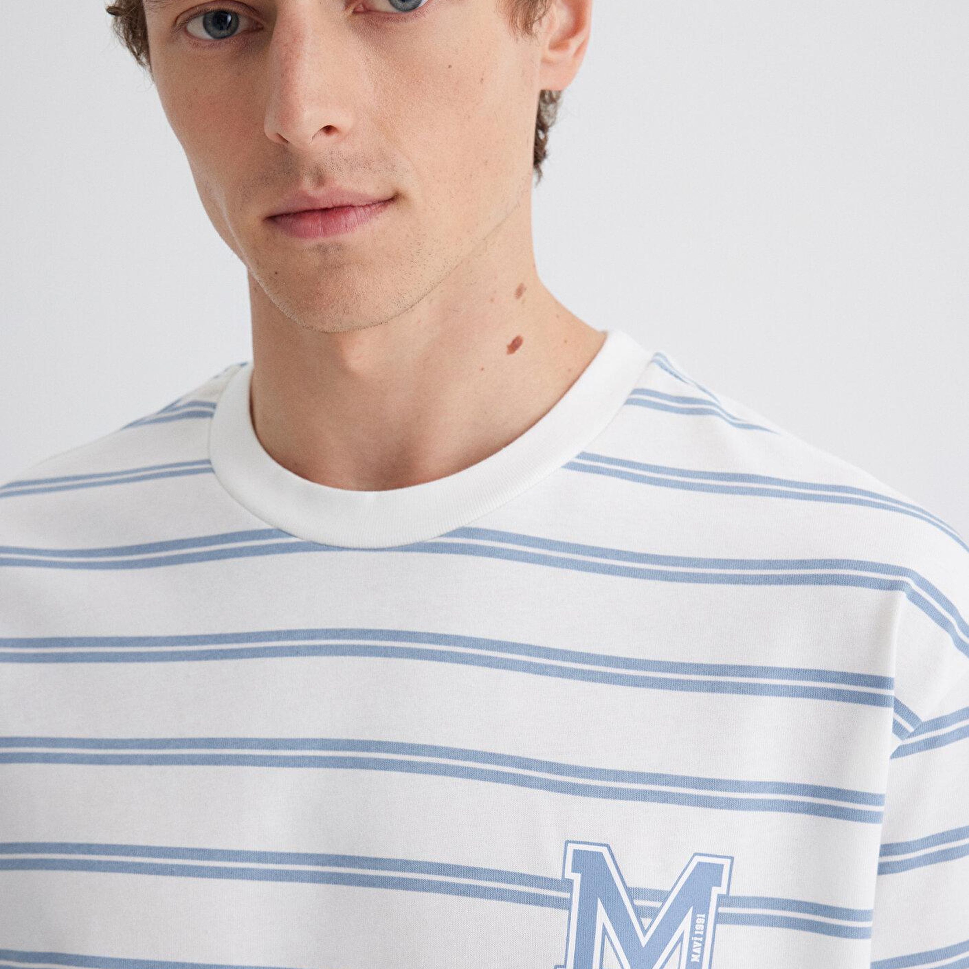 Mavi Mavi Çizgili Tişört Loose Fit / Bol Rahat Kesim 0612255-80796