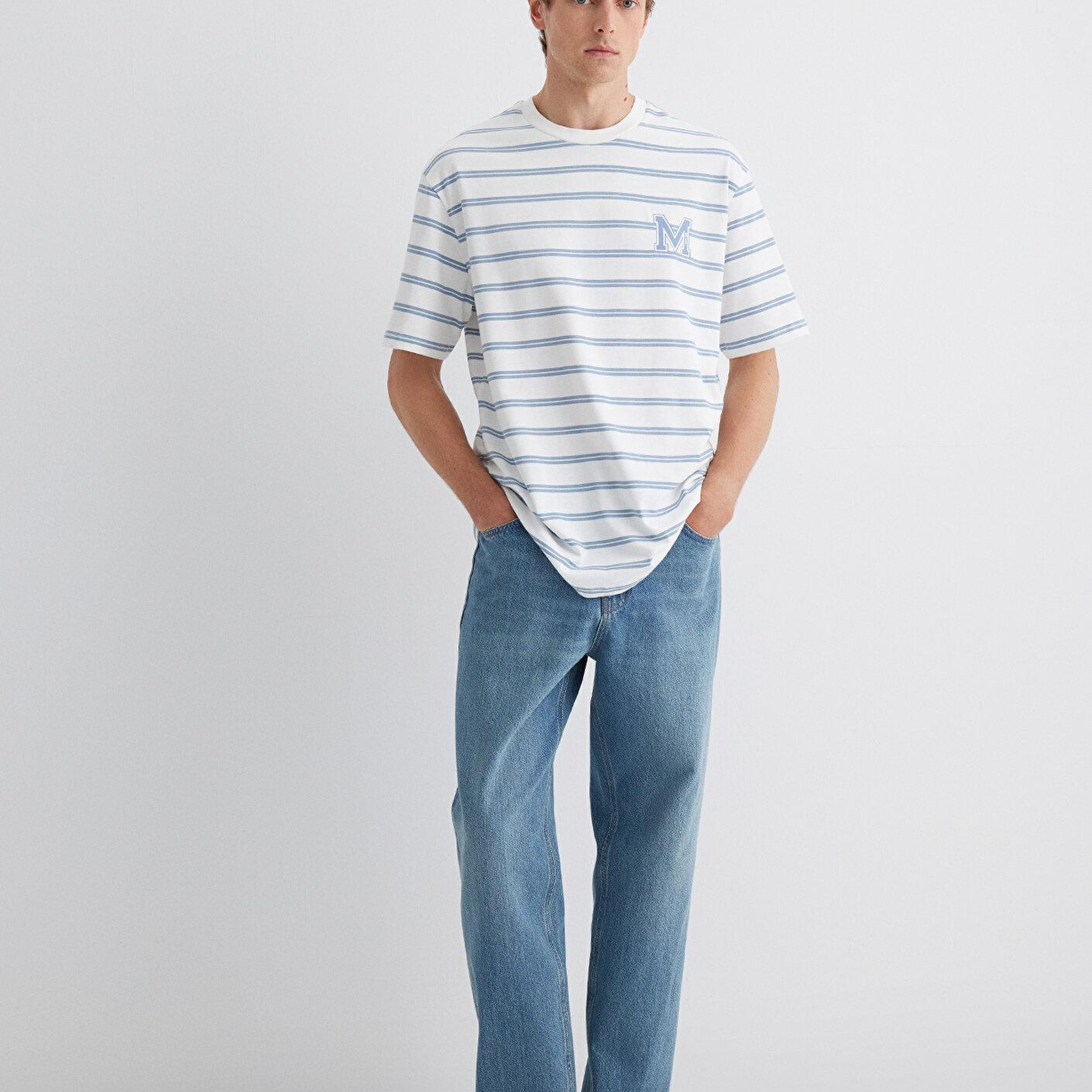 Mavi Mavi Çizgili Tişört Loose Fit / Bol Rahat Kesim 0612255-80796