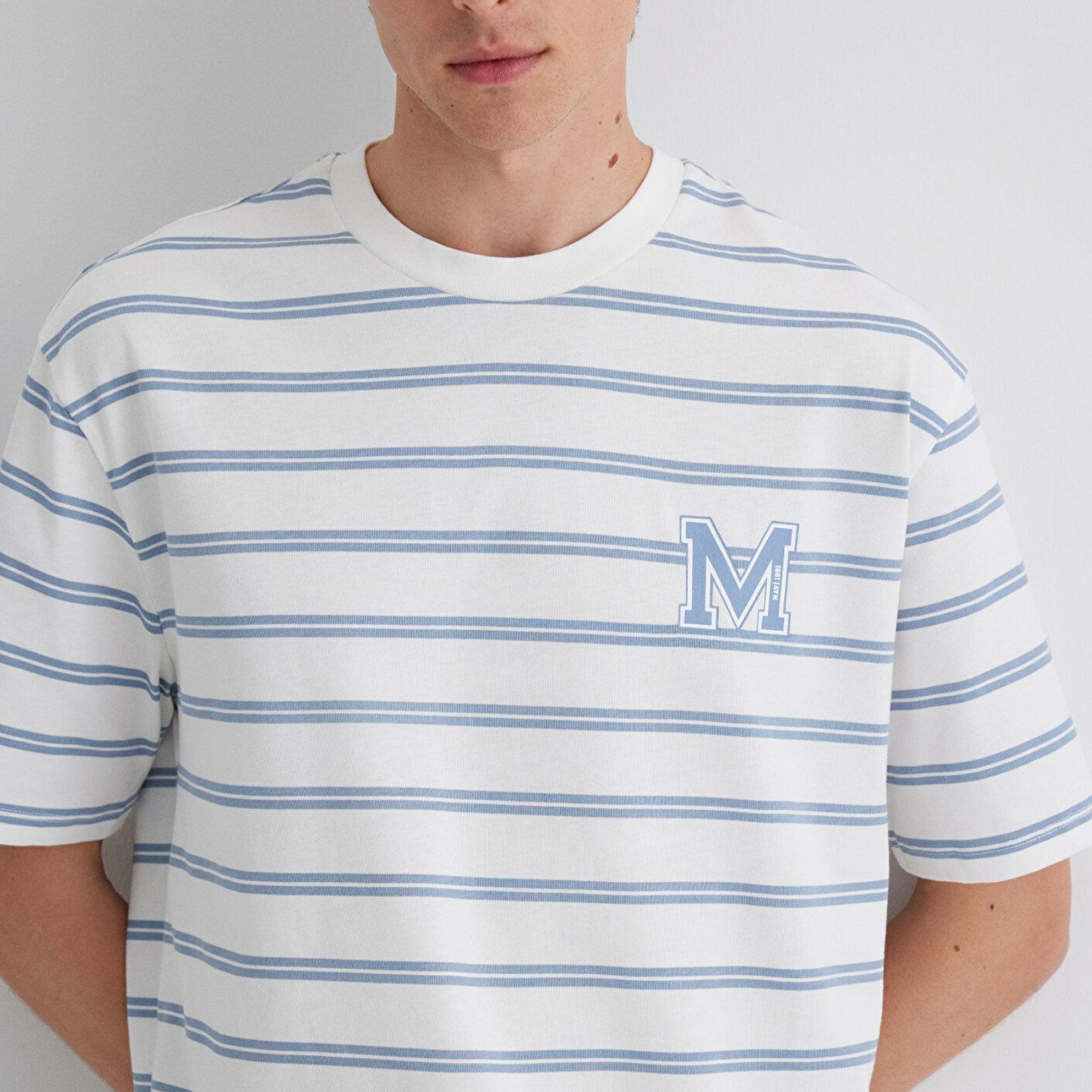 Mavi Mavi Çizgili Tişört Loose Fit / Bol Rahat Kesim 0612255-80796
