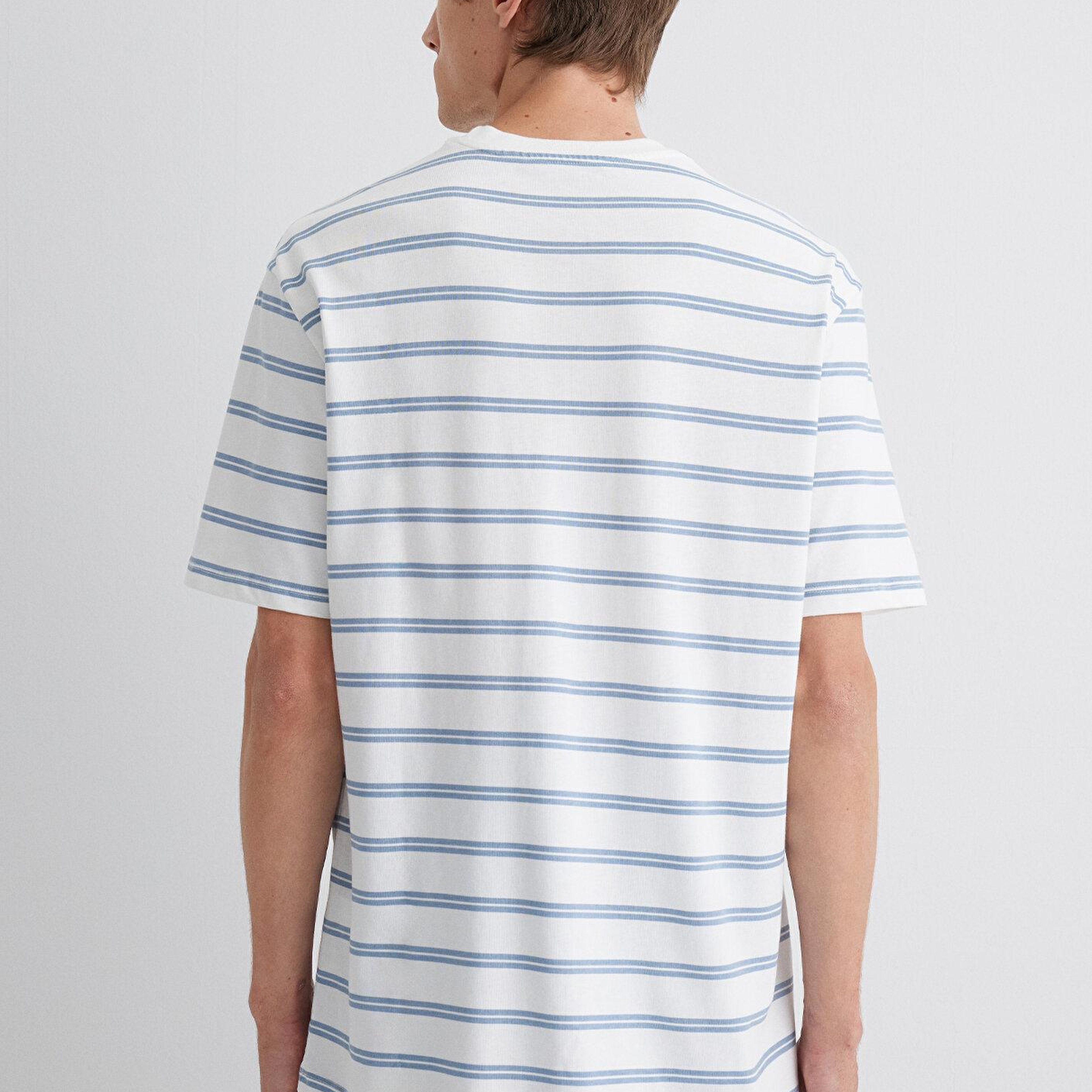 Mavi Mavi Çizgili Tişört Loose Fit / Bol Rahat Kesim 0612255-80796