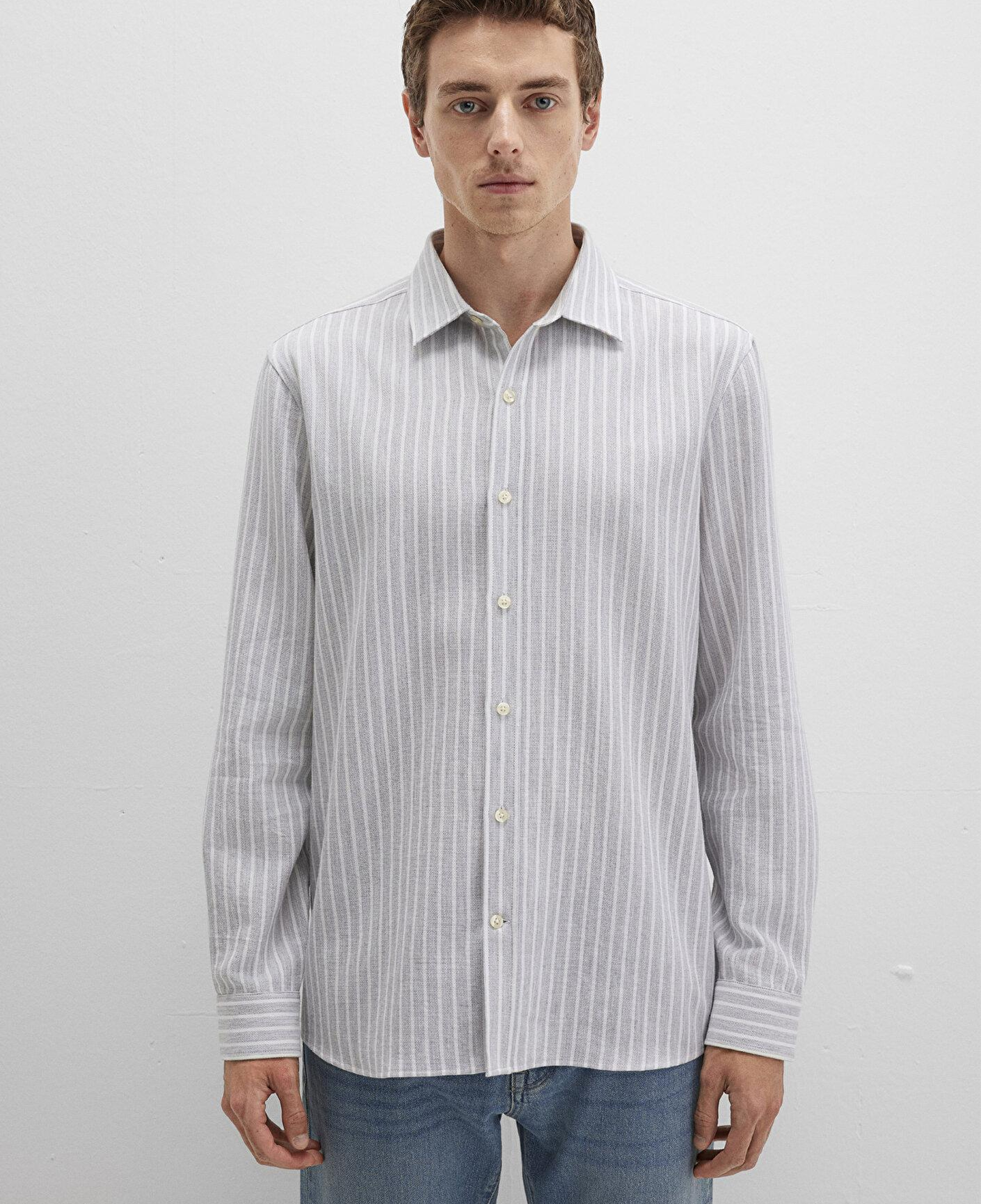 Mavi Çizgili Gri Gömlek Regular Fit / Normal Kesim 0211693-91013