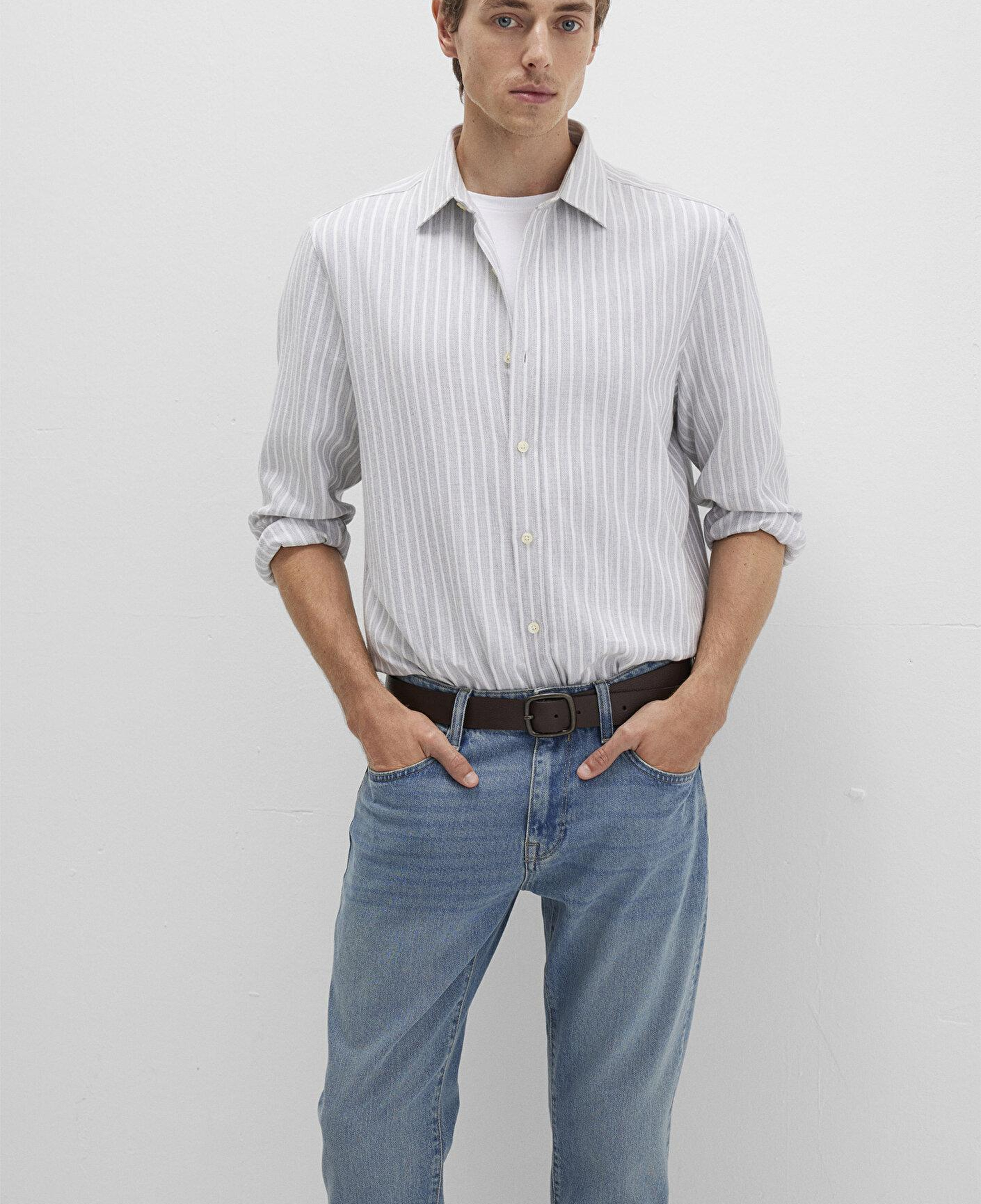 Mavi Çizgili Gri Gömlek Regular Fit / Normal Kesim 0211693-91013