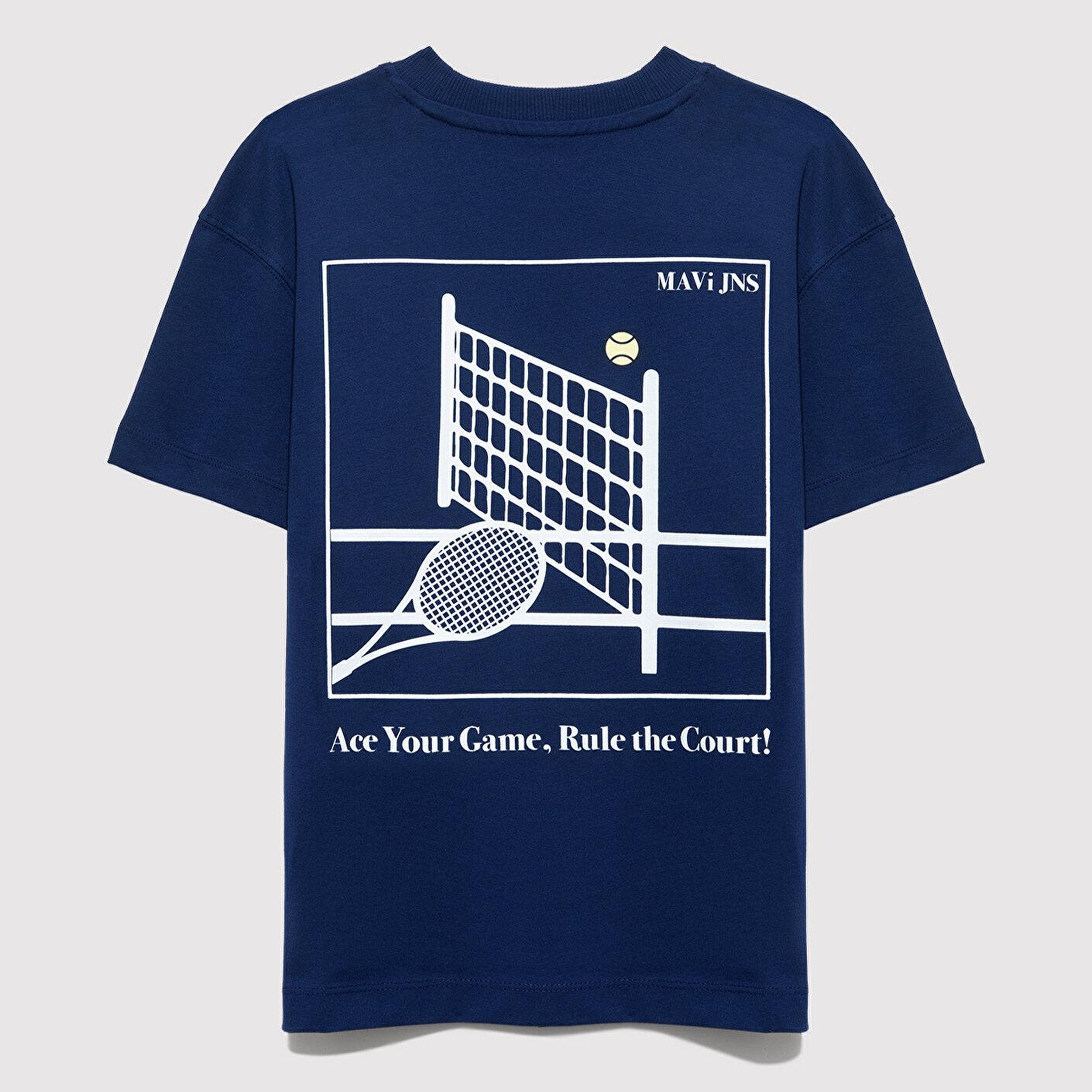 Mavi Baskılı Lacivert Tişört Oversize / Geniş Kesim 6610402-70491