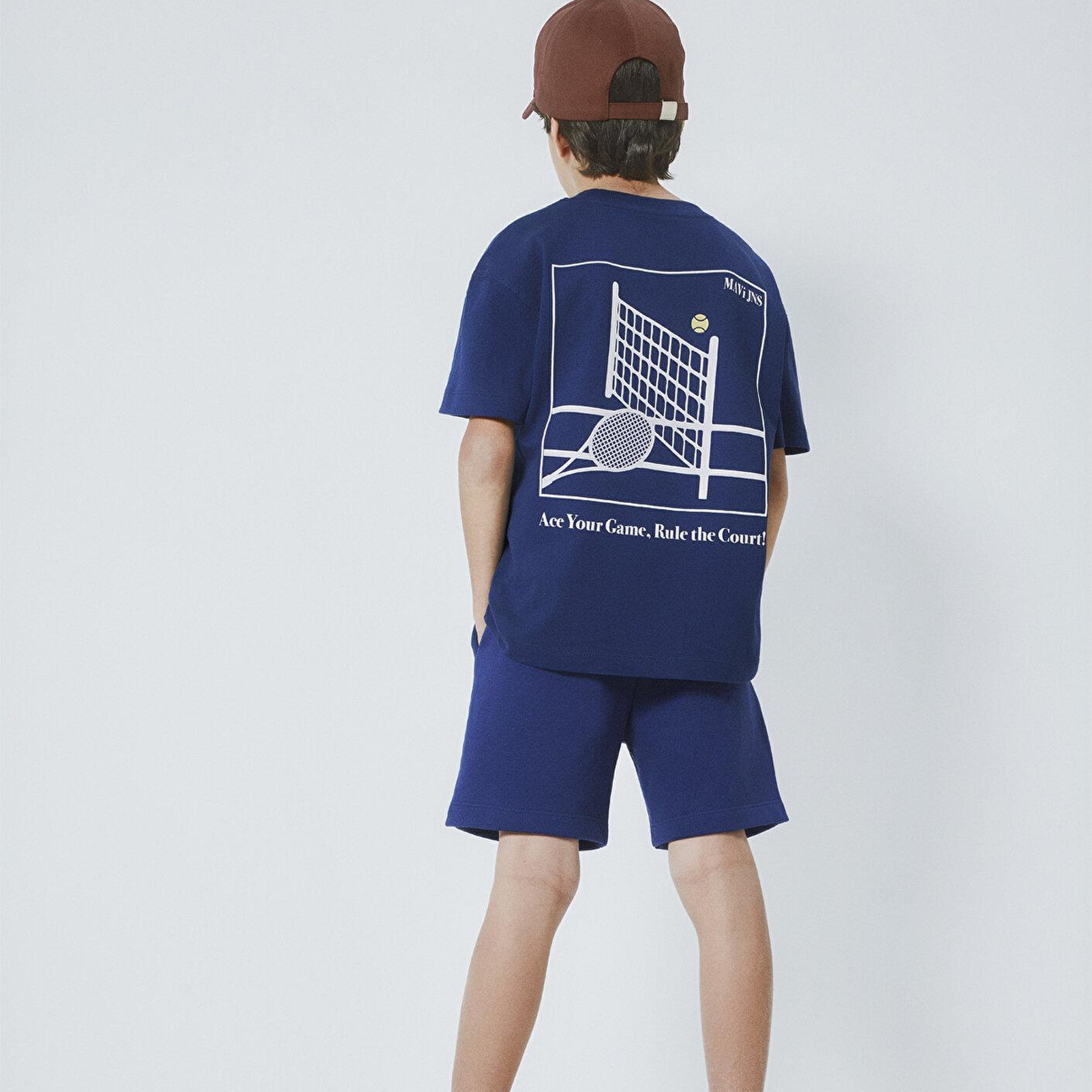 Mavi Baskılı Lacivert Tişört Oversize / Geniş Kesim 6610402-70491