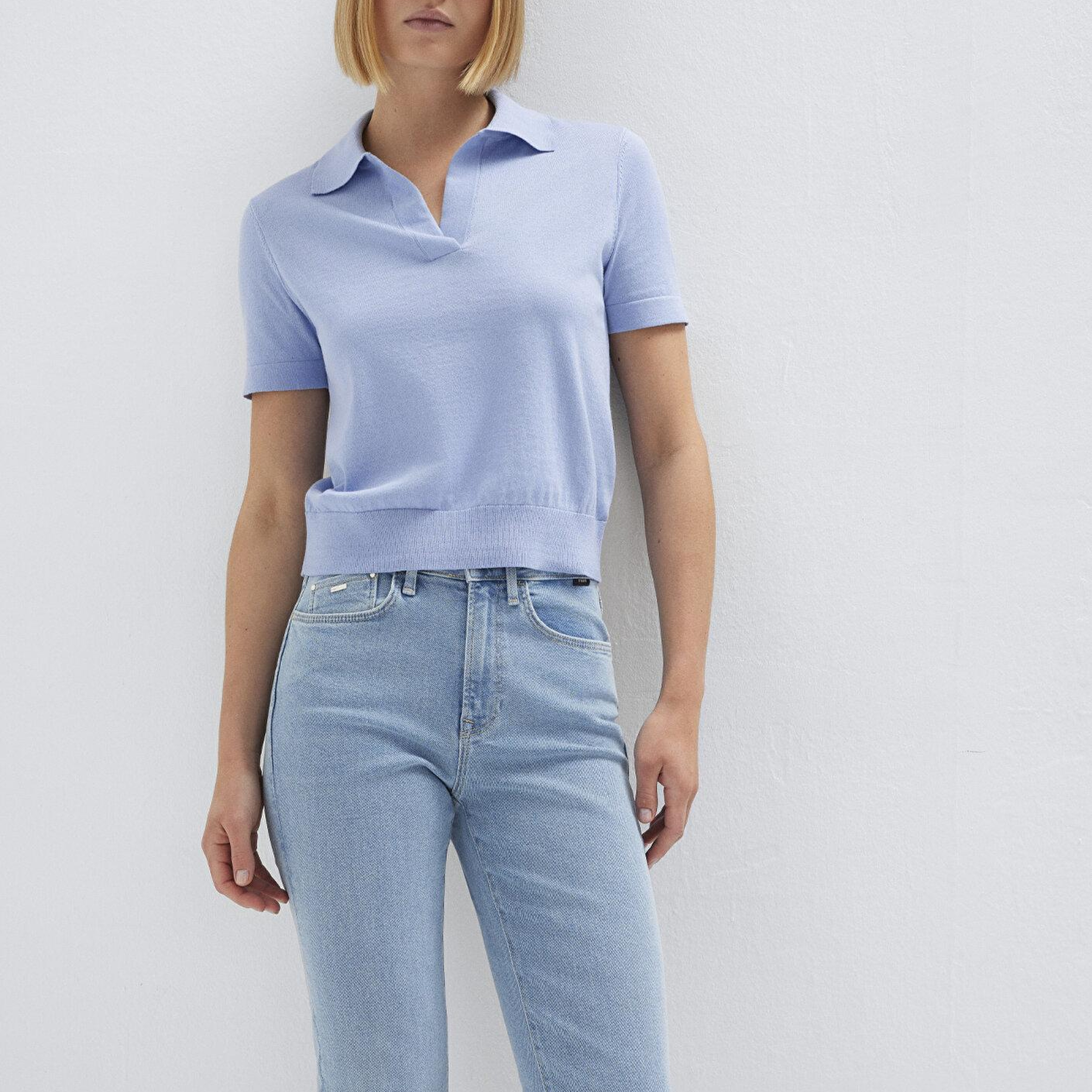 Mavi Kısa Kollu Mavi Triko Tişört Slim Fit / Dar Kesim 1710909-70827