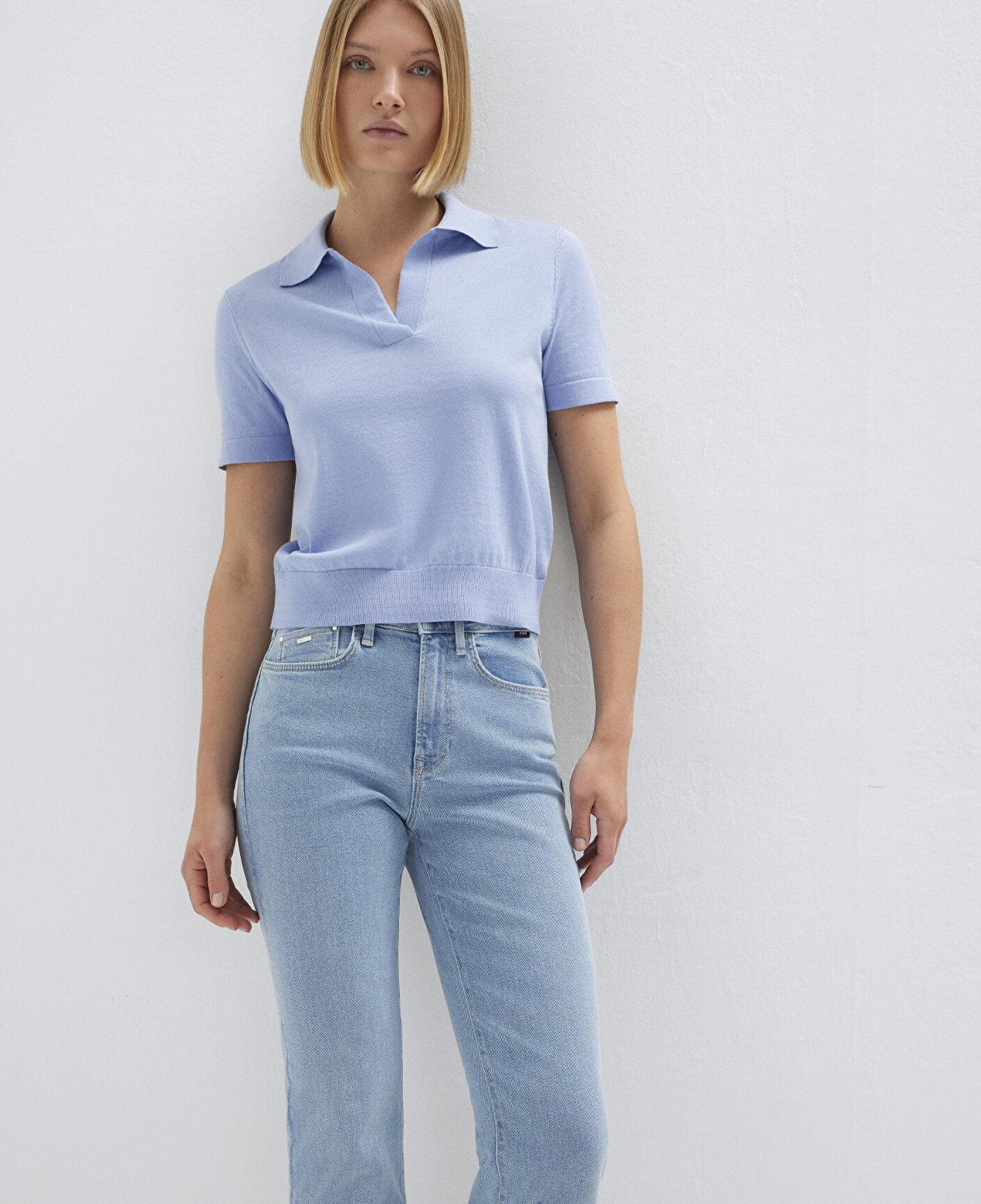 Mavi Kısa Kollu Mavi Triko Tişört Slim Fit / Dar Kesim 1710909-70827