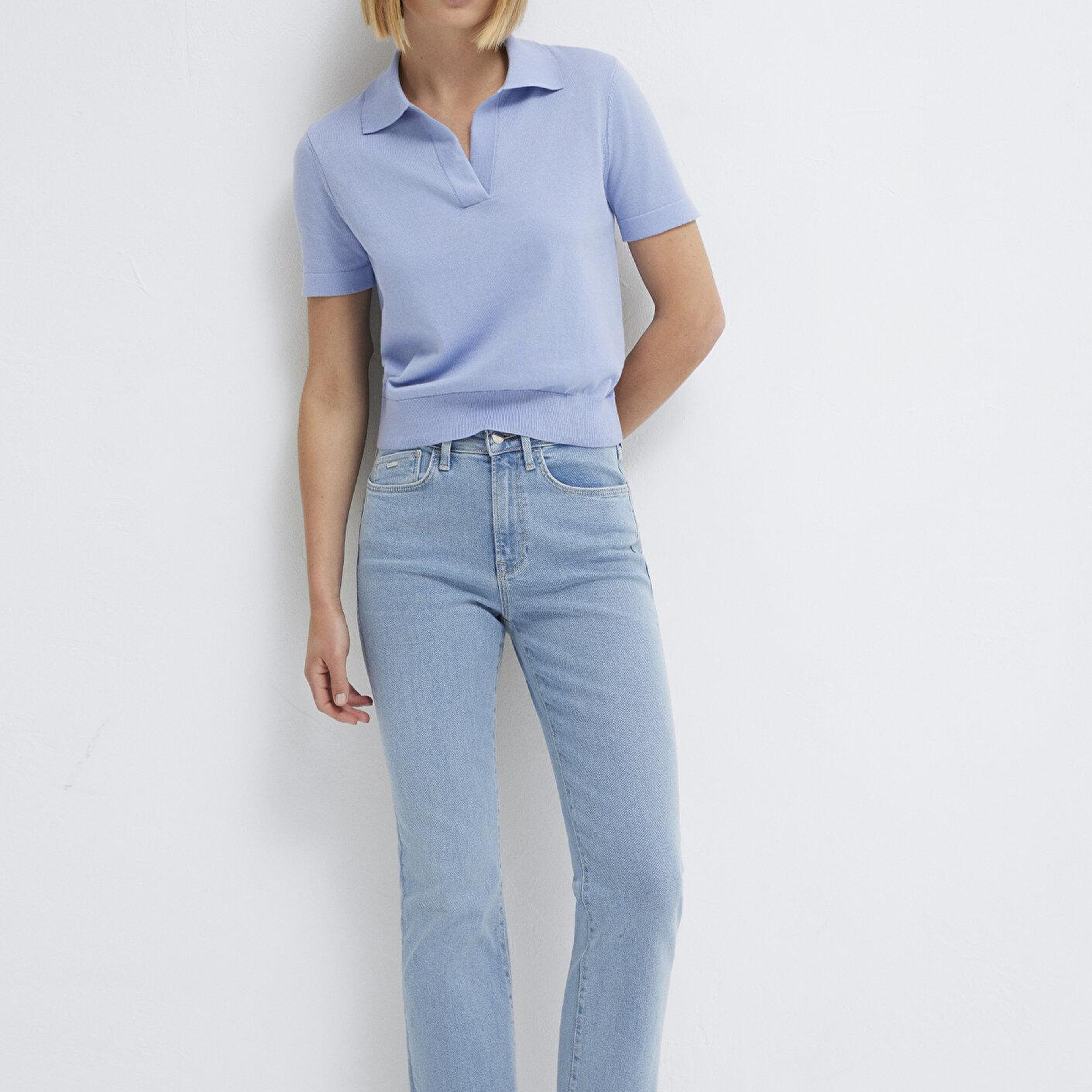 Mavi Kısa Kollu Mavi Triko Tişört Slim Fit / Dar Kesim 1710909-70827