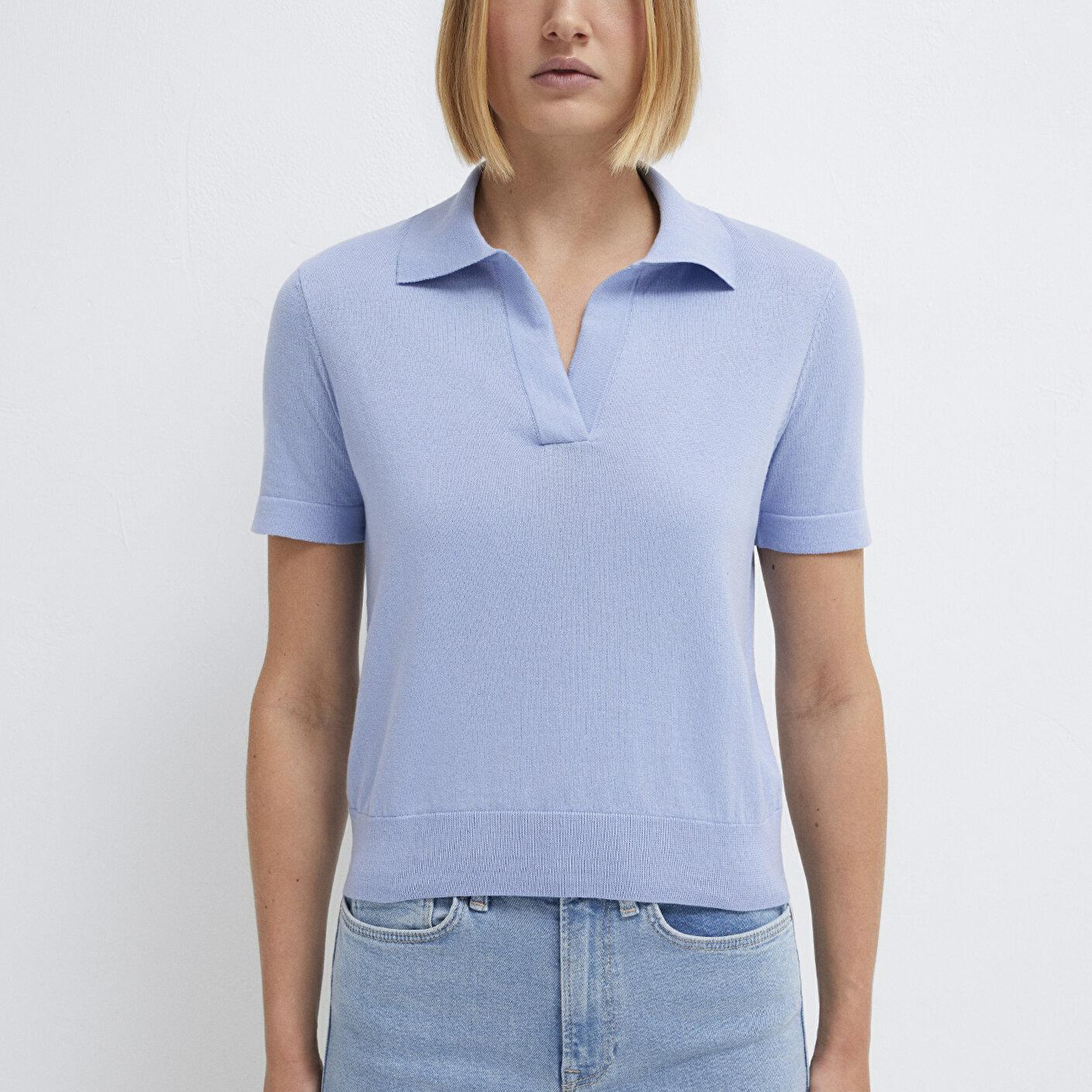 Mavi Kısa Kollu Mavi Triko Tişört Slim Fit / Dar Kesim 1710909-70827