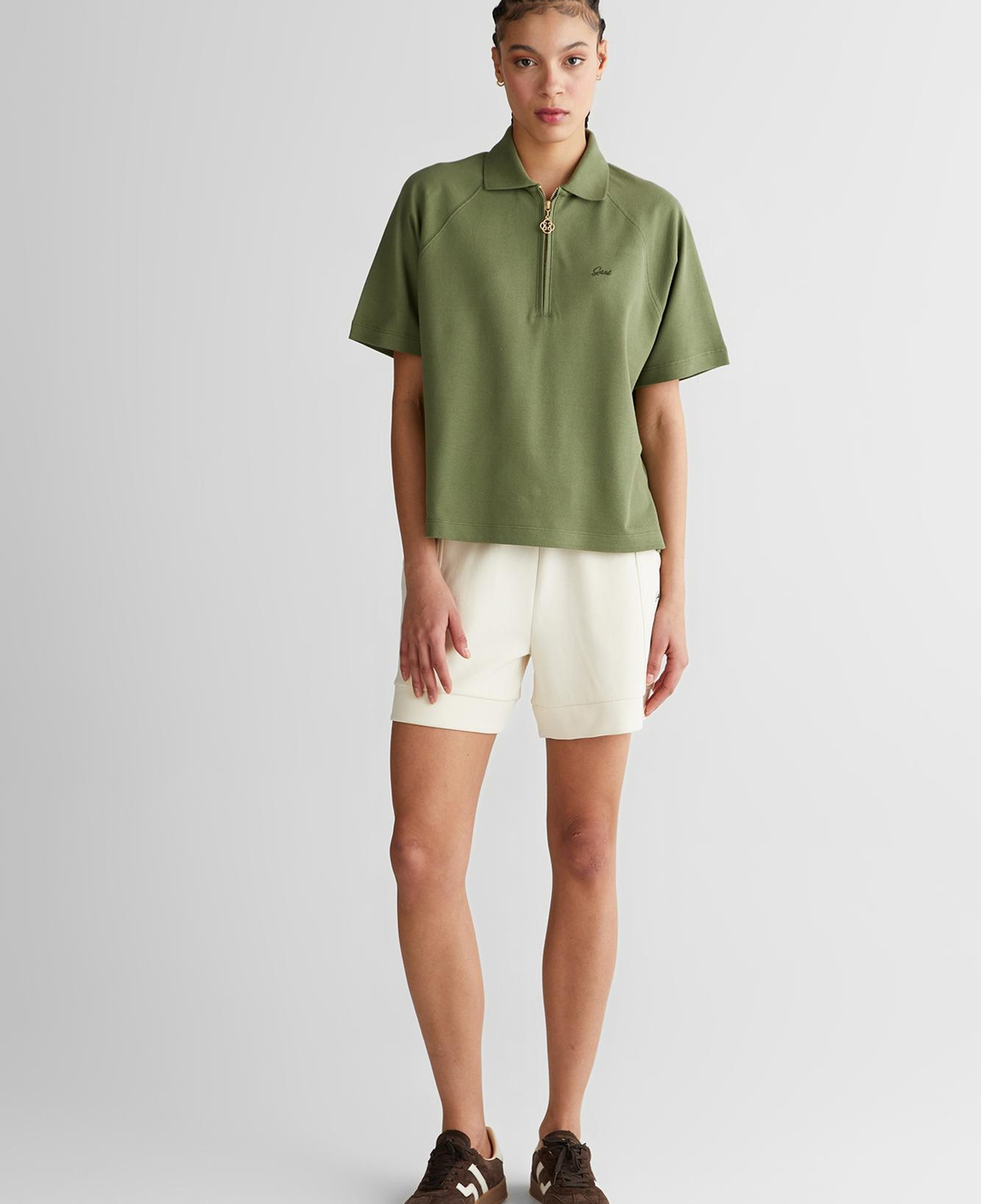 GANT Kadın Yeşil Regular Fit Yarım Fermuarlı Polo Yaka T-Shirt