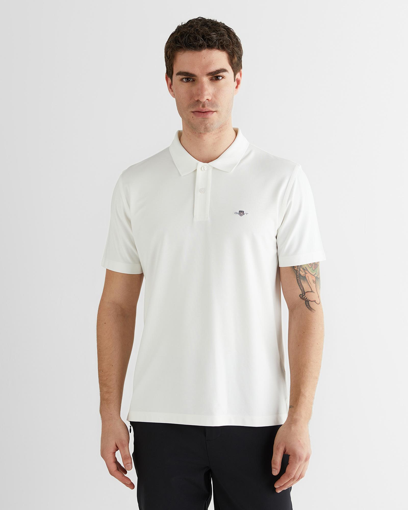 GANT Erkek Beyaz Regular Fit Logolu Polo Yaka T-Shirt
