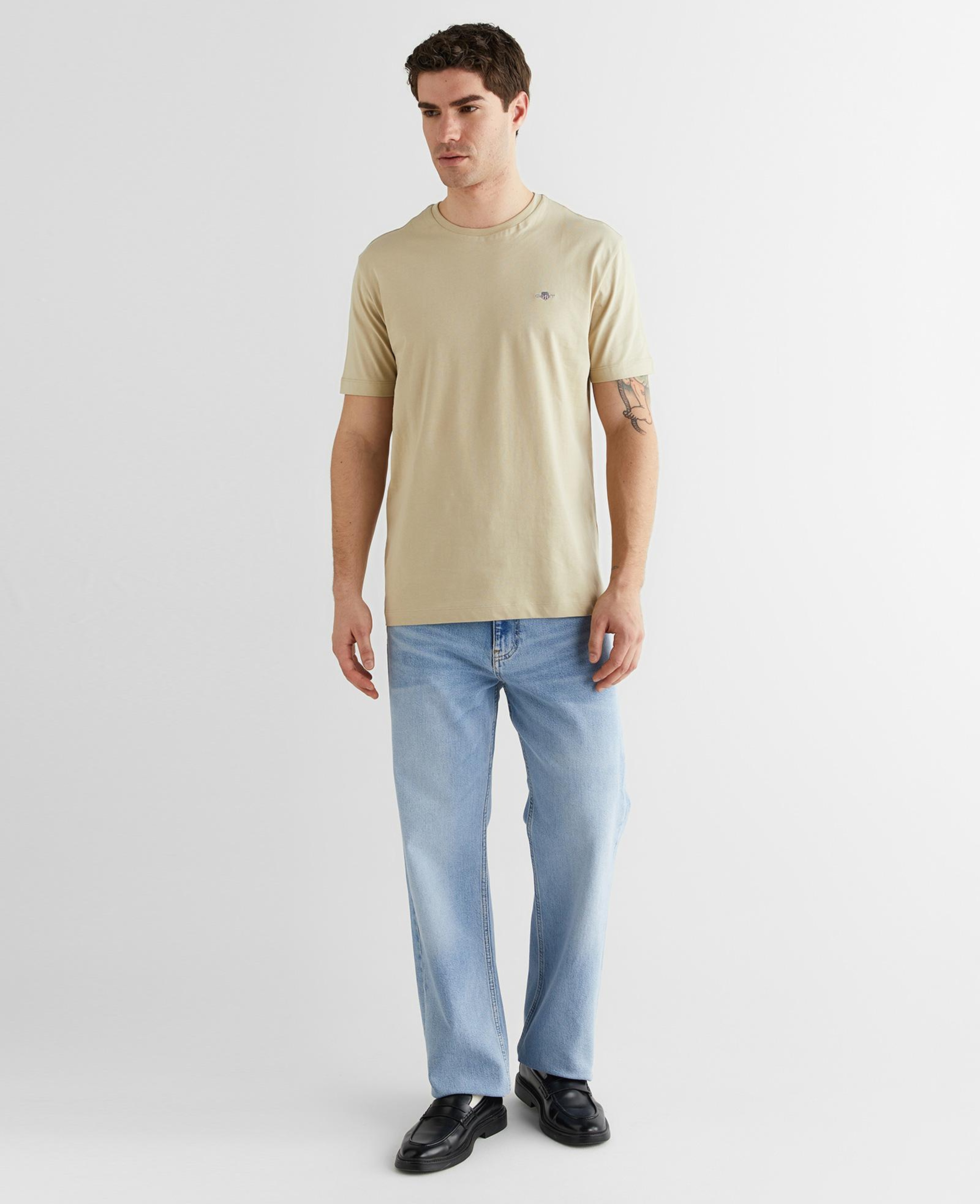 GANT Erkek Bej Bisiklet Yaka Regular Fit Logolu T-Shirt