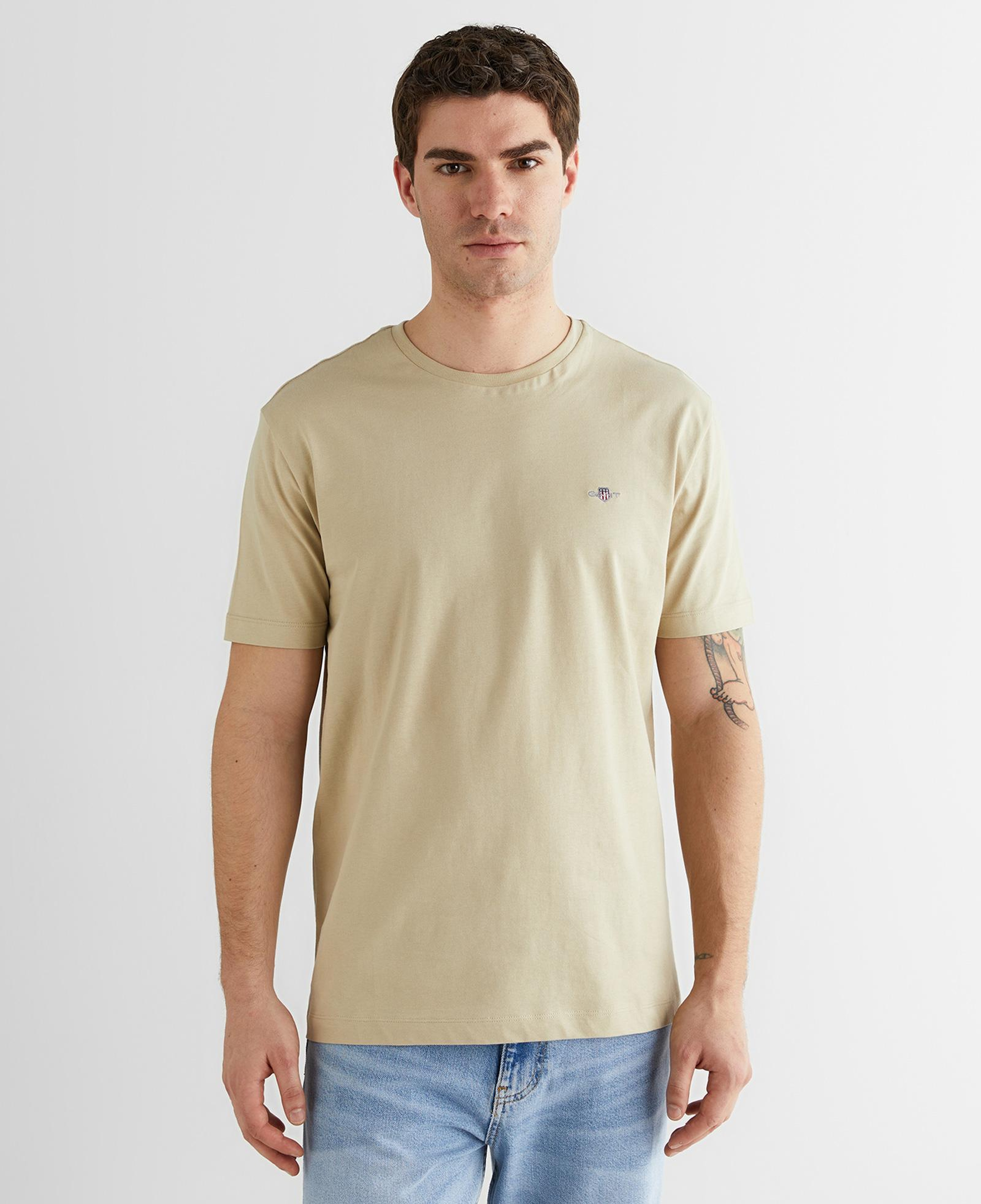 GANT Erkek Bej Bisiklet Yaka Regular Fit Logolu T-Shirt